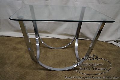 Roger Sprunger Dunbar Style Mid Century Arched Chrome Glass Top Coffee Table