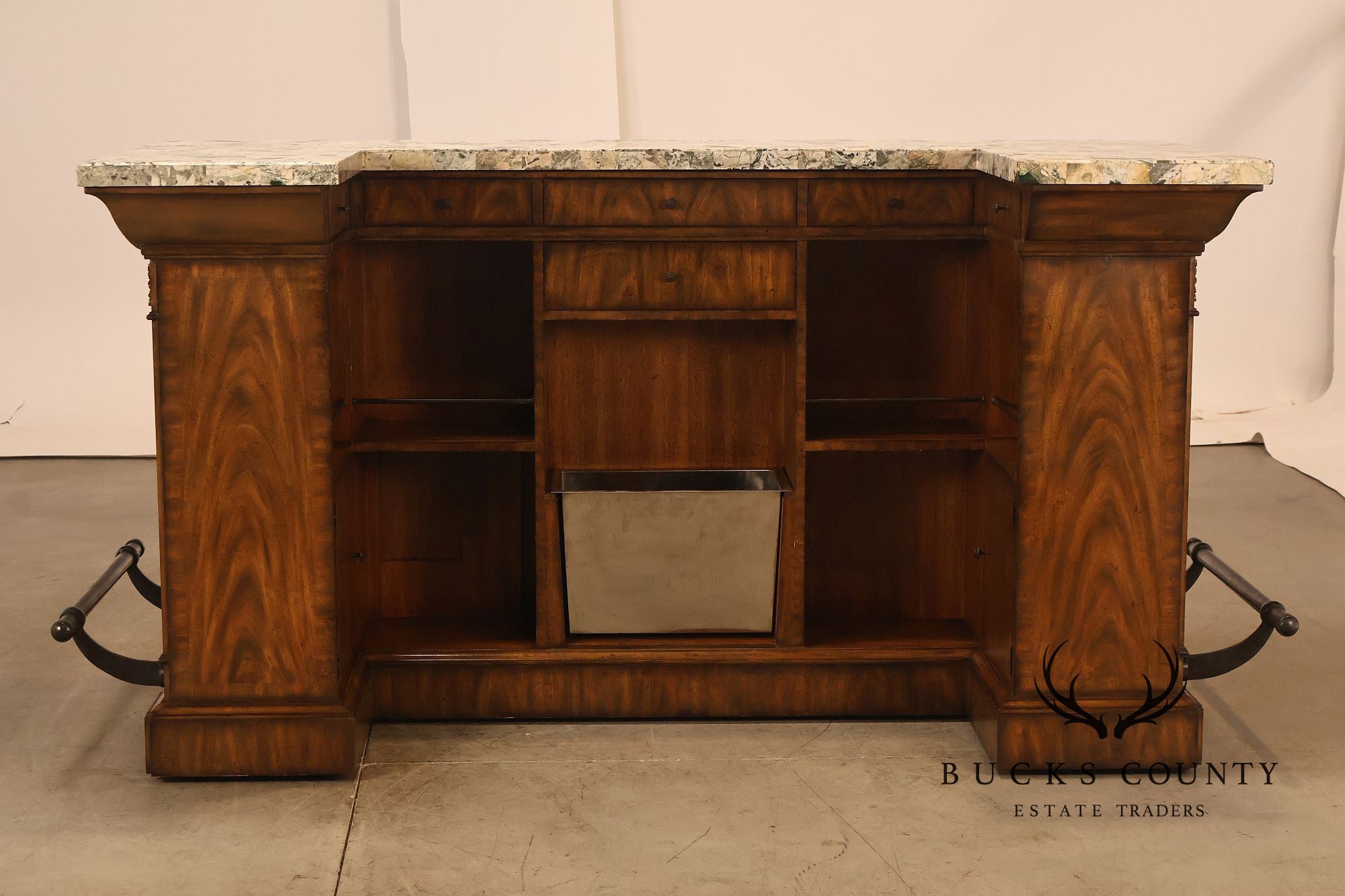 Maitland-Smith Neoclassical Style Faux Marble Top Home Bar