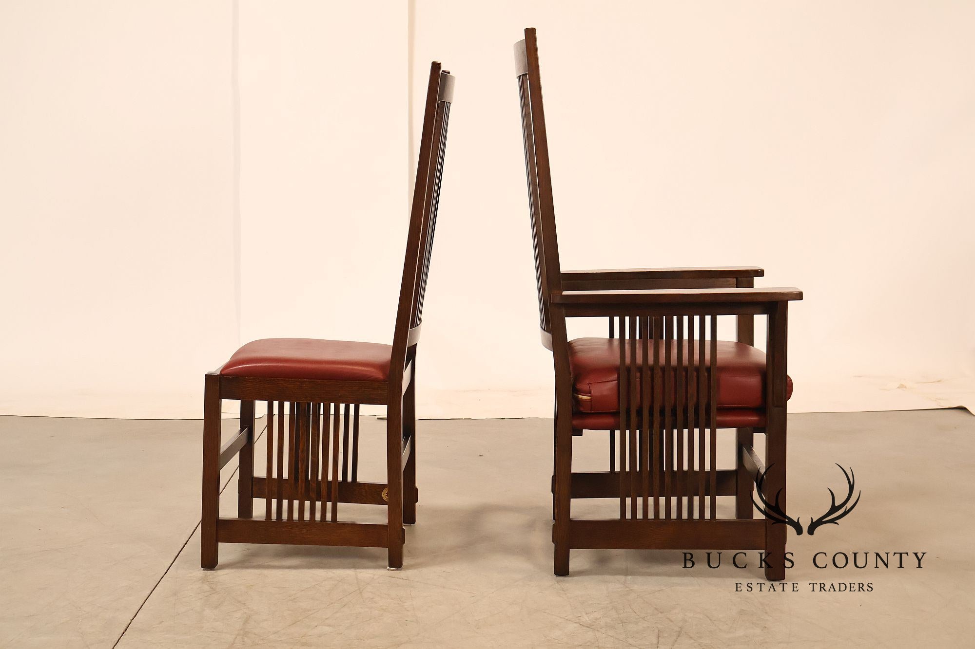 Stickley Mission Collection Set Of Four Oak High Back Spindle Dining Chairs