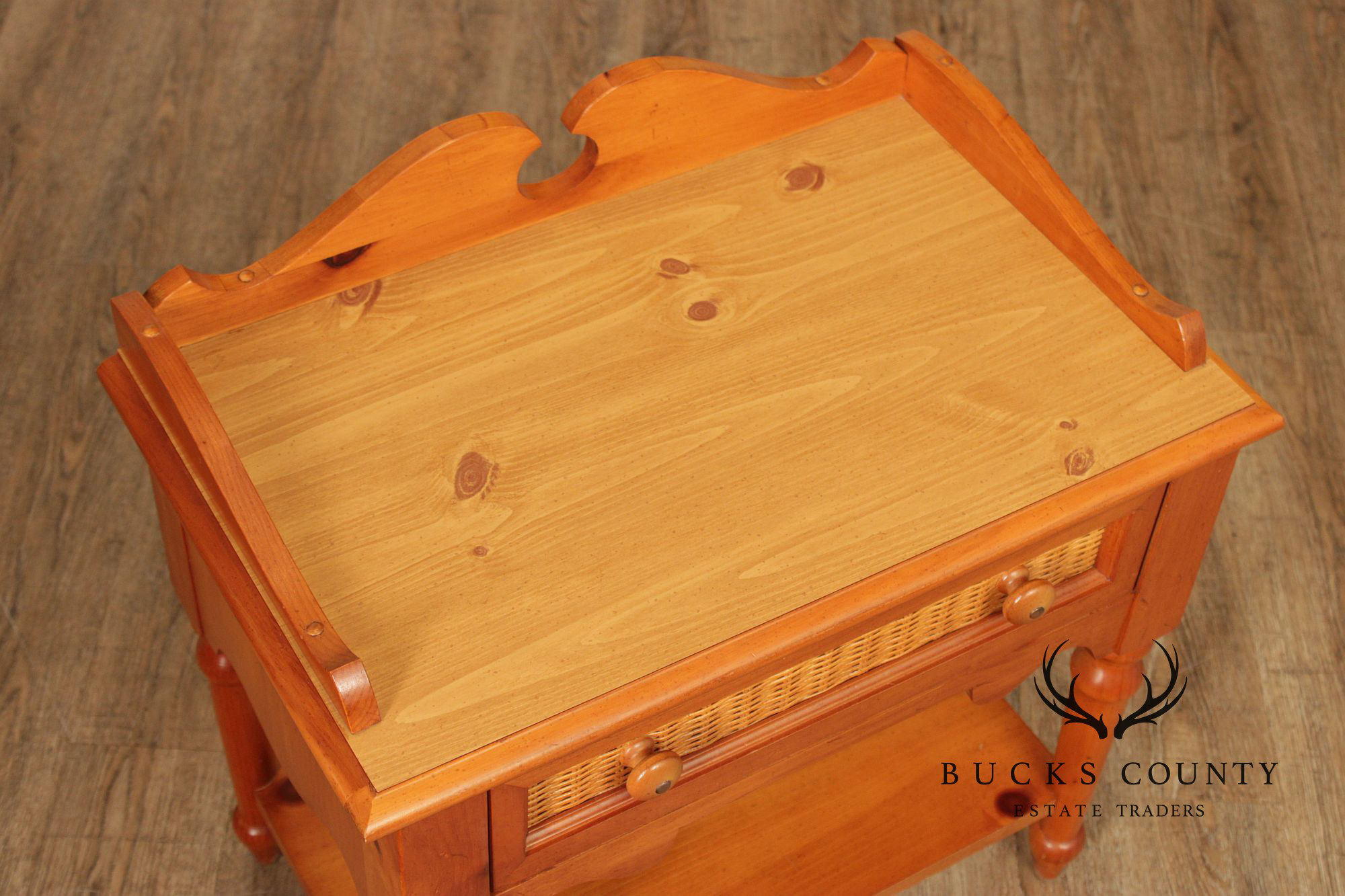 Stanley Furniture Pine and Wicker Side Table Nightstand