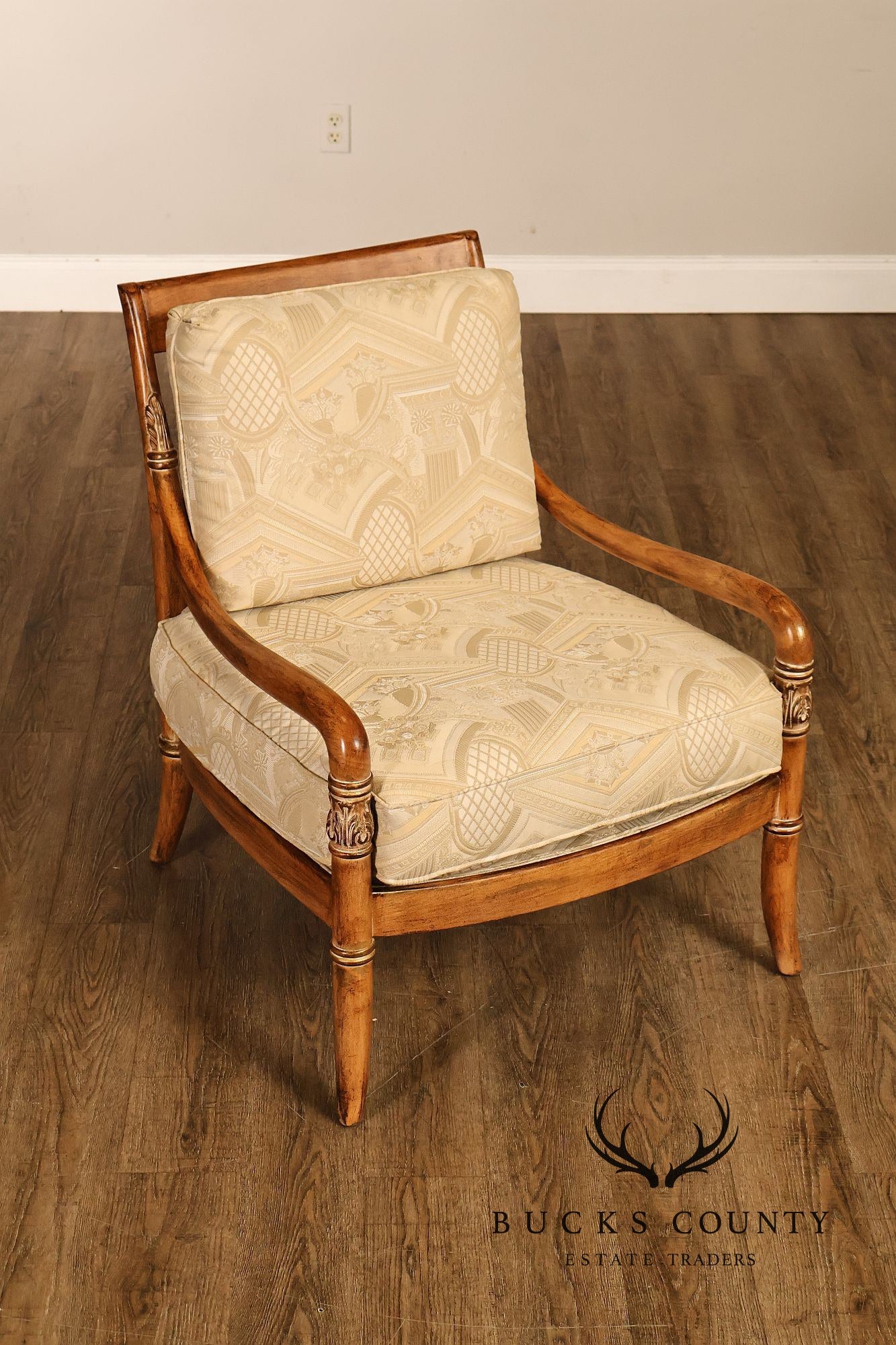 French Empire Style Pair of Carved Mahogany Armchairs