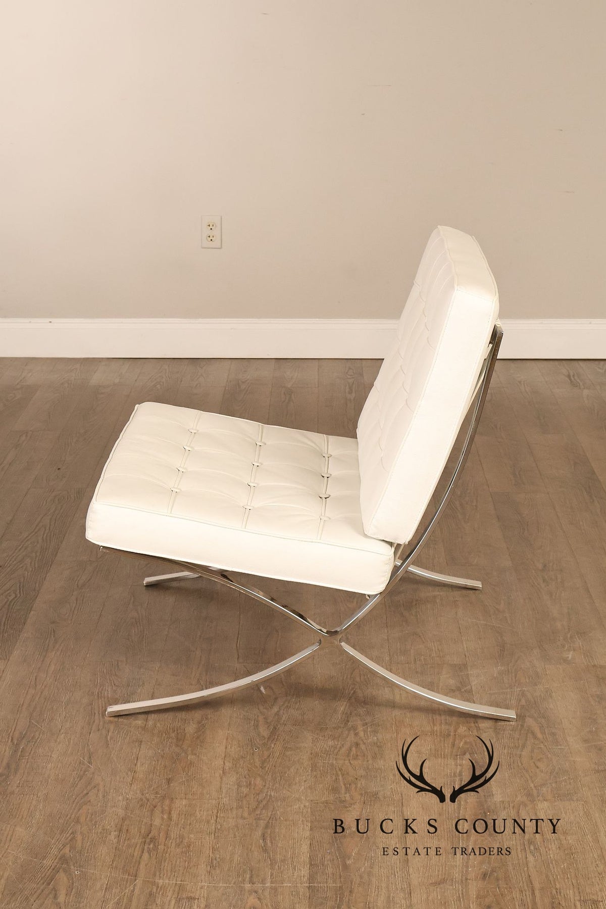 Mid Century Modern Pair of White Barcelona Chairs
