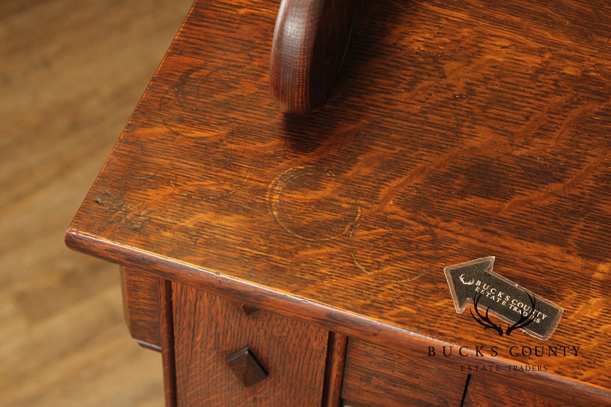 Antique Arts And Crafts Period Carved Oak Secretary Desk Bookcase