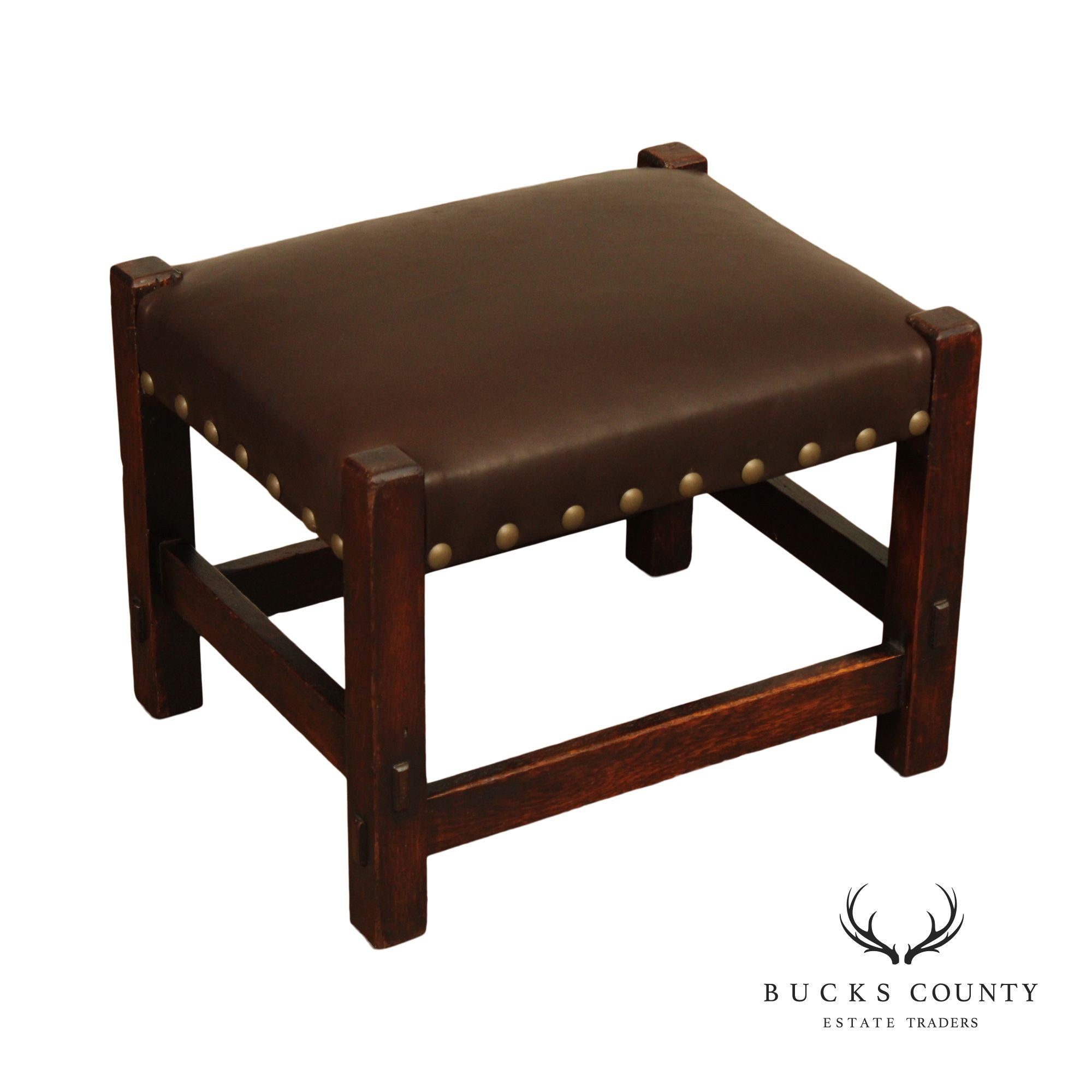 Gustav Stickley Mission Oak and Leather Foot Stool