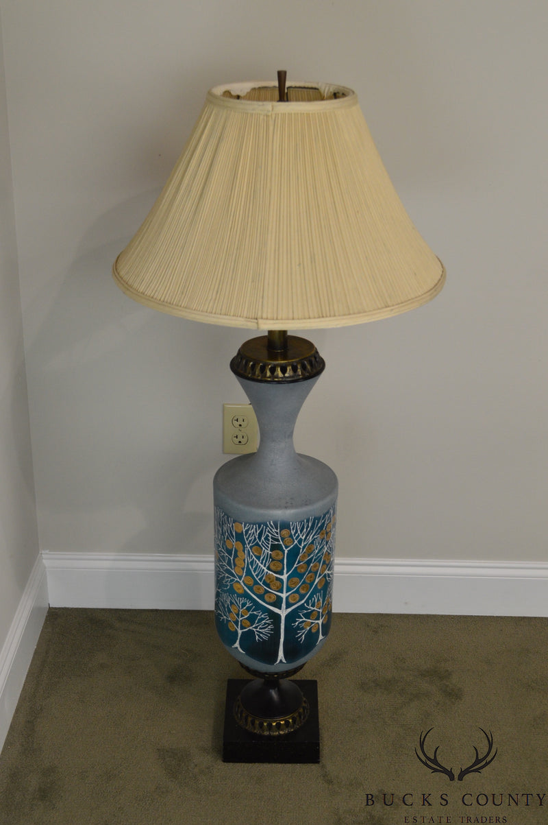 Mid Century Modern Frosted Art Glass Tree of Life Table Lamp