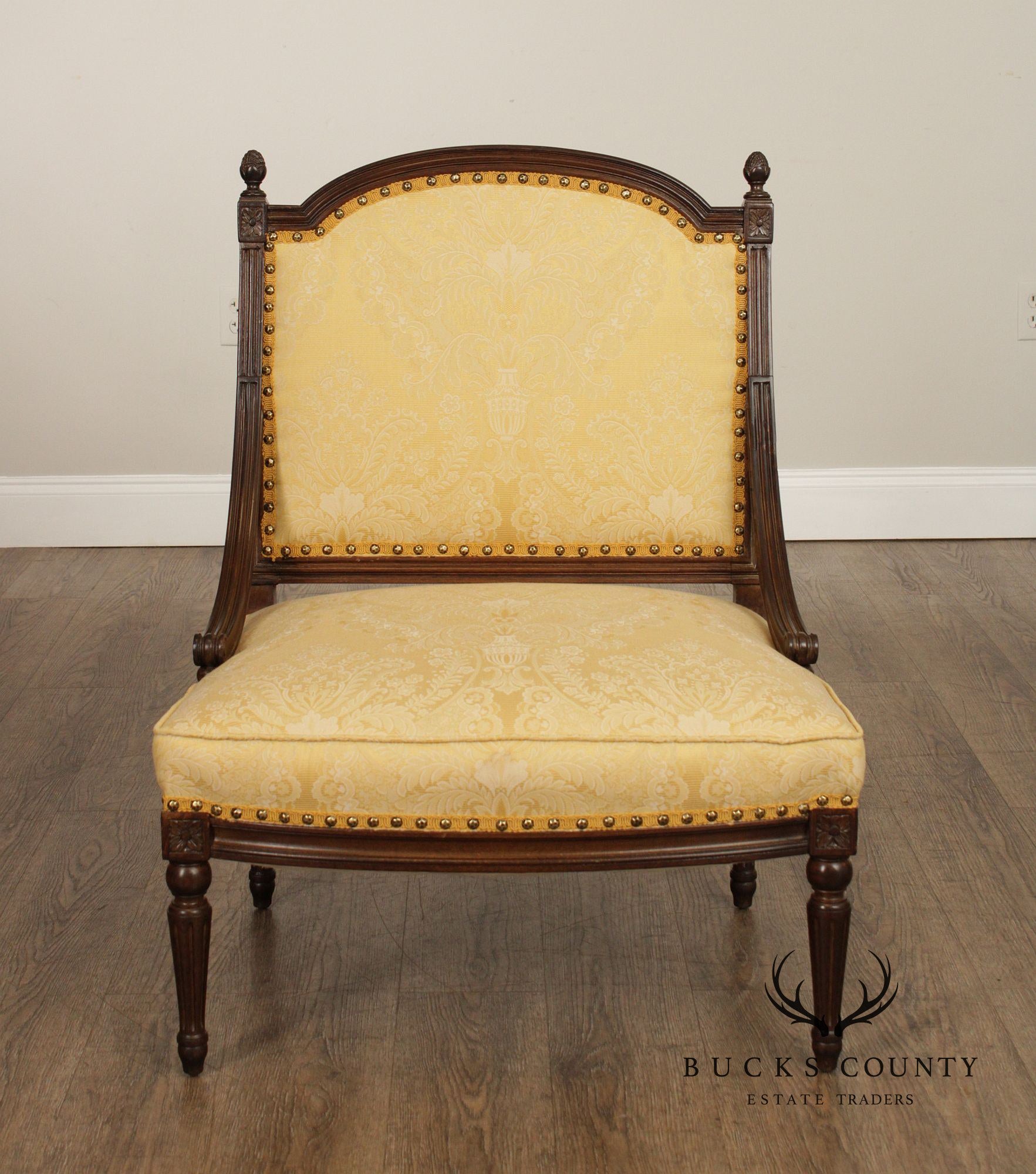 French Louis XVI Style Quality Pair of Walnut Slipper Chairs