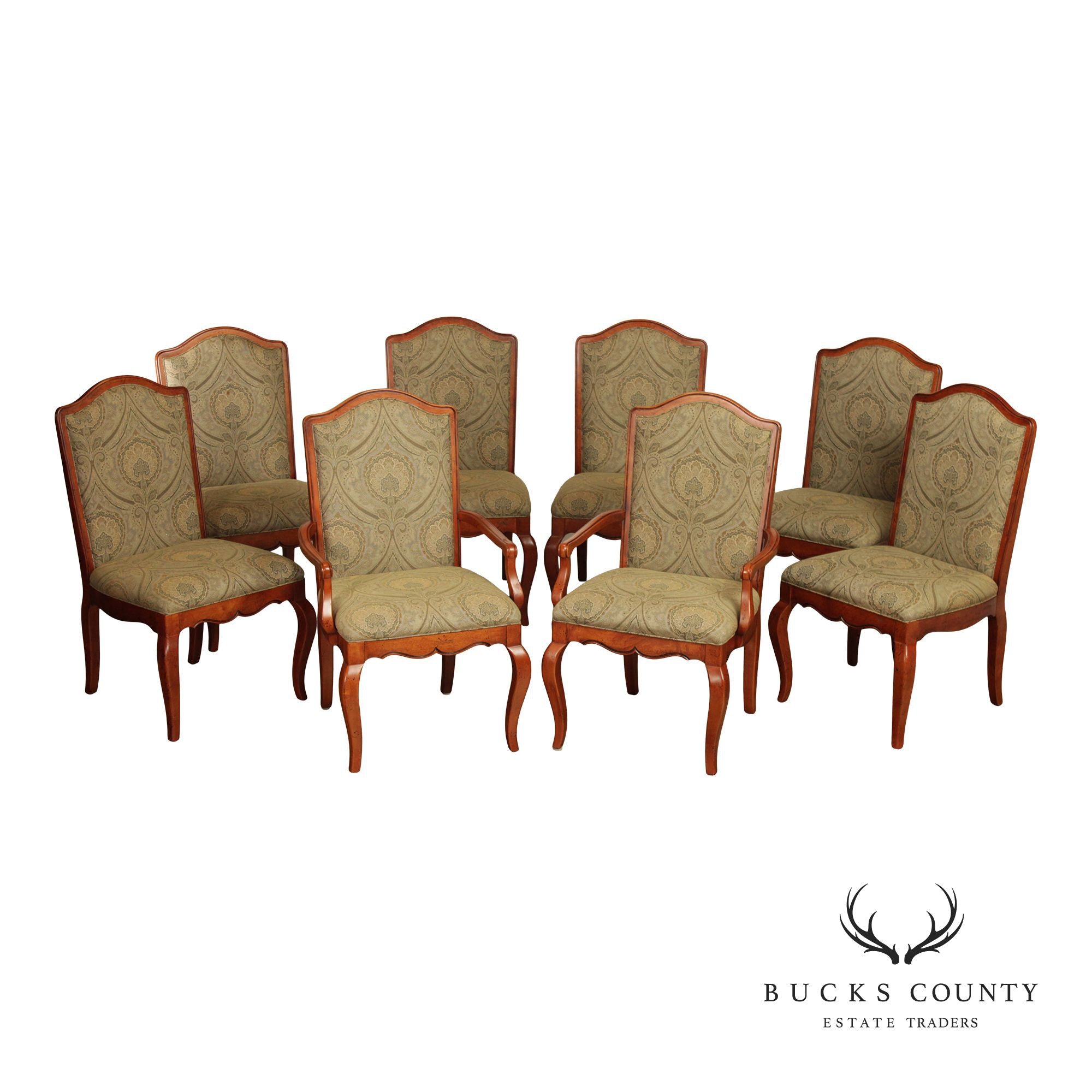 Hickory White Italian Provincial Set Of Eight Upholstered Dining Chairs