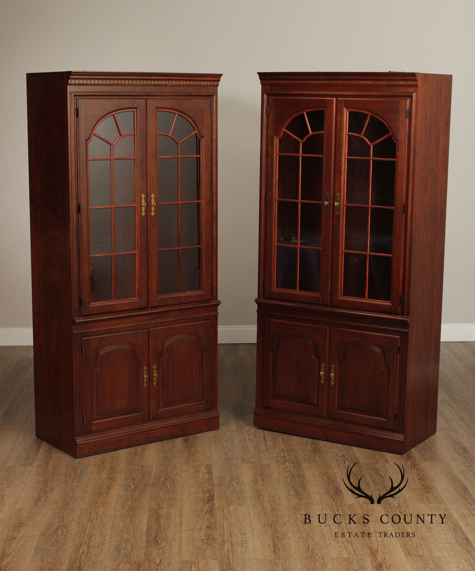 Traditional Pair Of Cherry Bookcase Display Cabinets