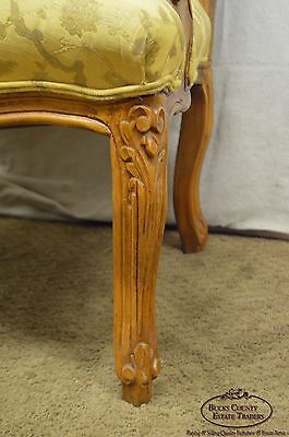 Quality Pair of Custom Upholstered Solid Walnut Louis XV Style Arm Chairs