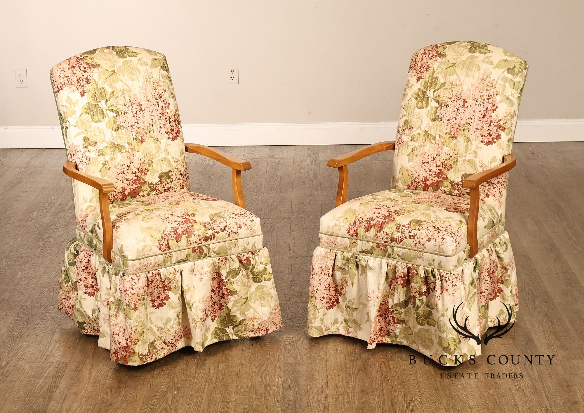 Ethan Allen Pair Of Floral Upholstered Skirted Armchairs