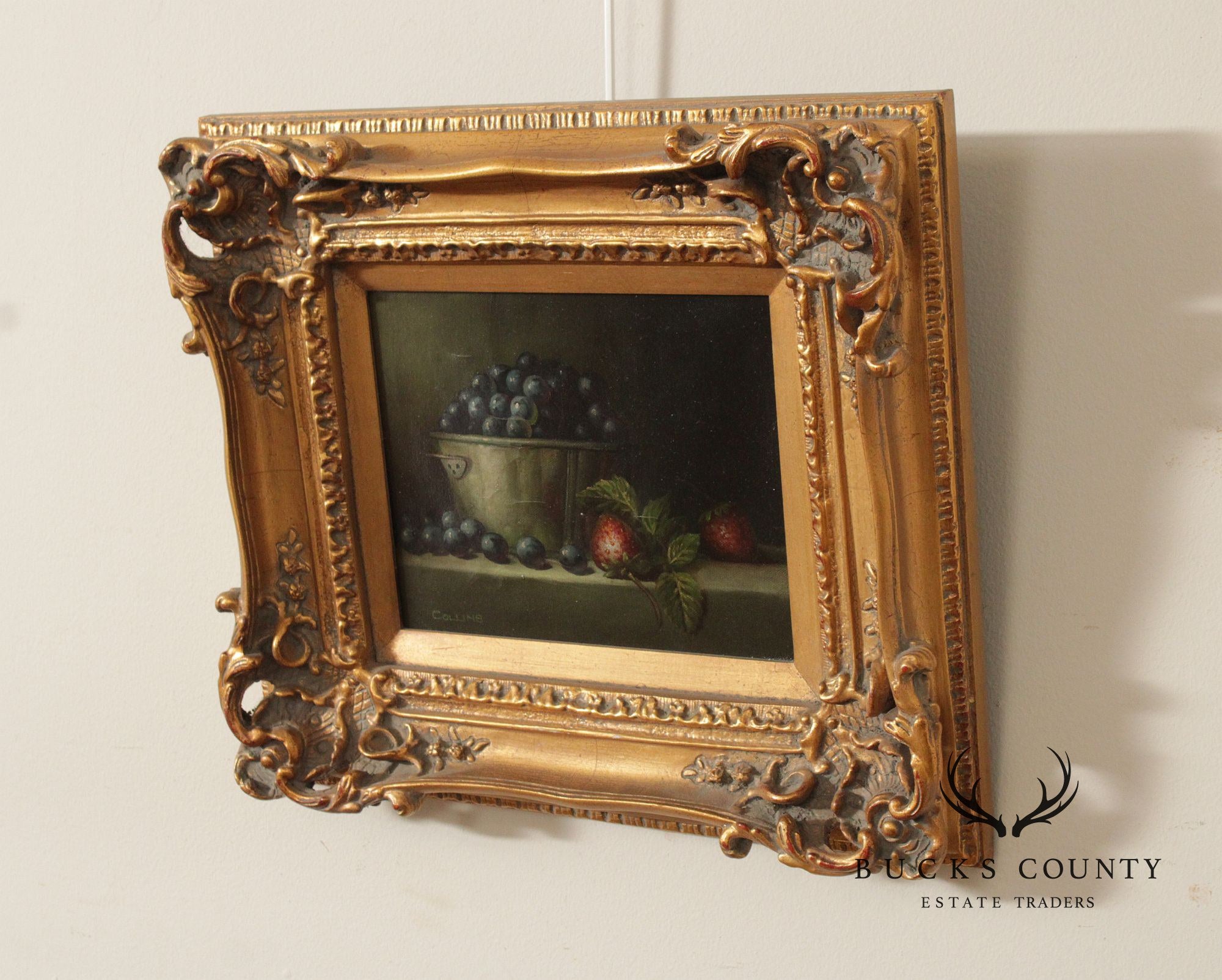 Framed Oil Painting, Berry Still-Life Signed Collins