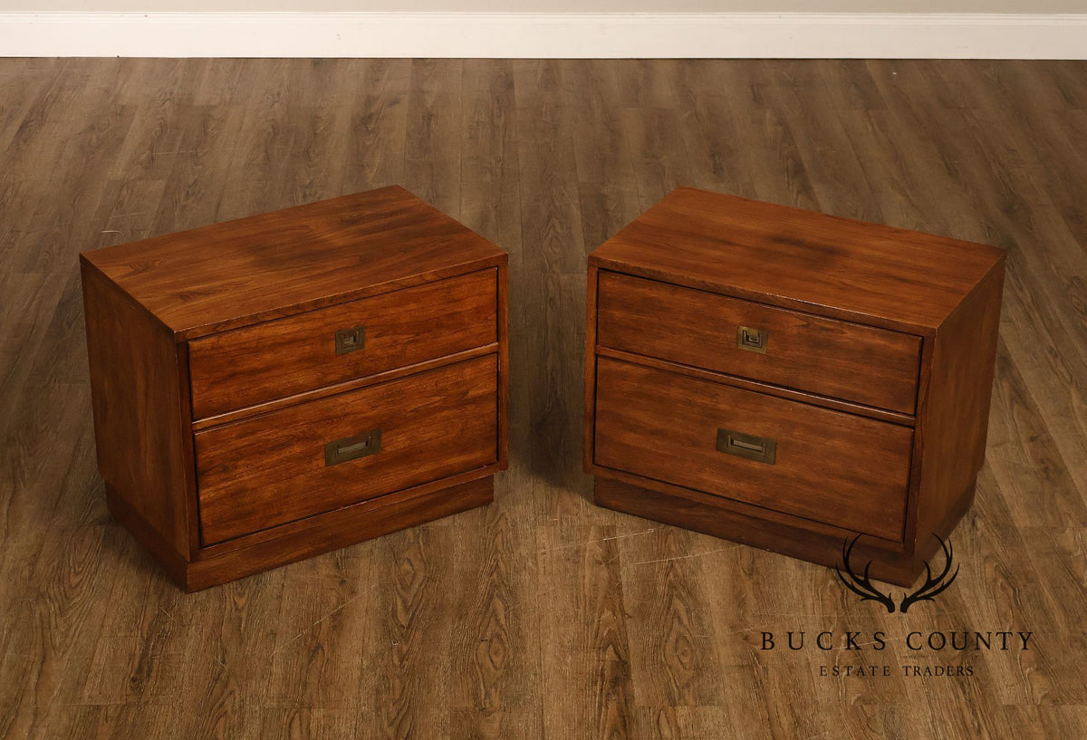 Stanley Campaign Style Pair of Walnut Bedside Chests