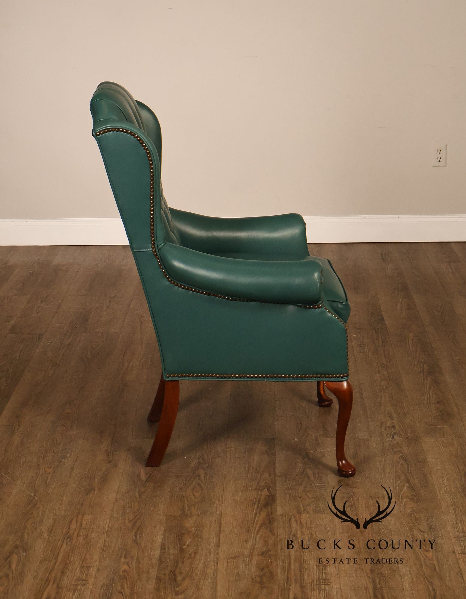 Distinction Furniture Chippendale Style Green Leather Wingback Armchair