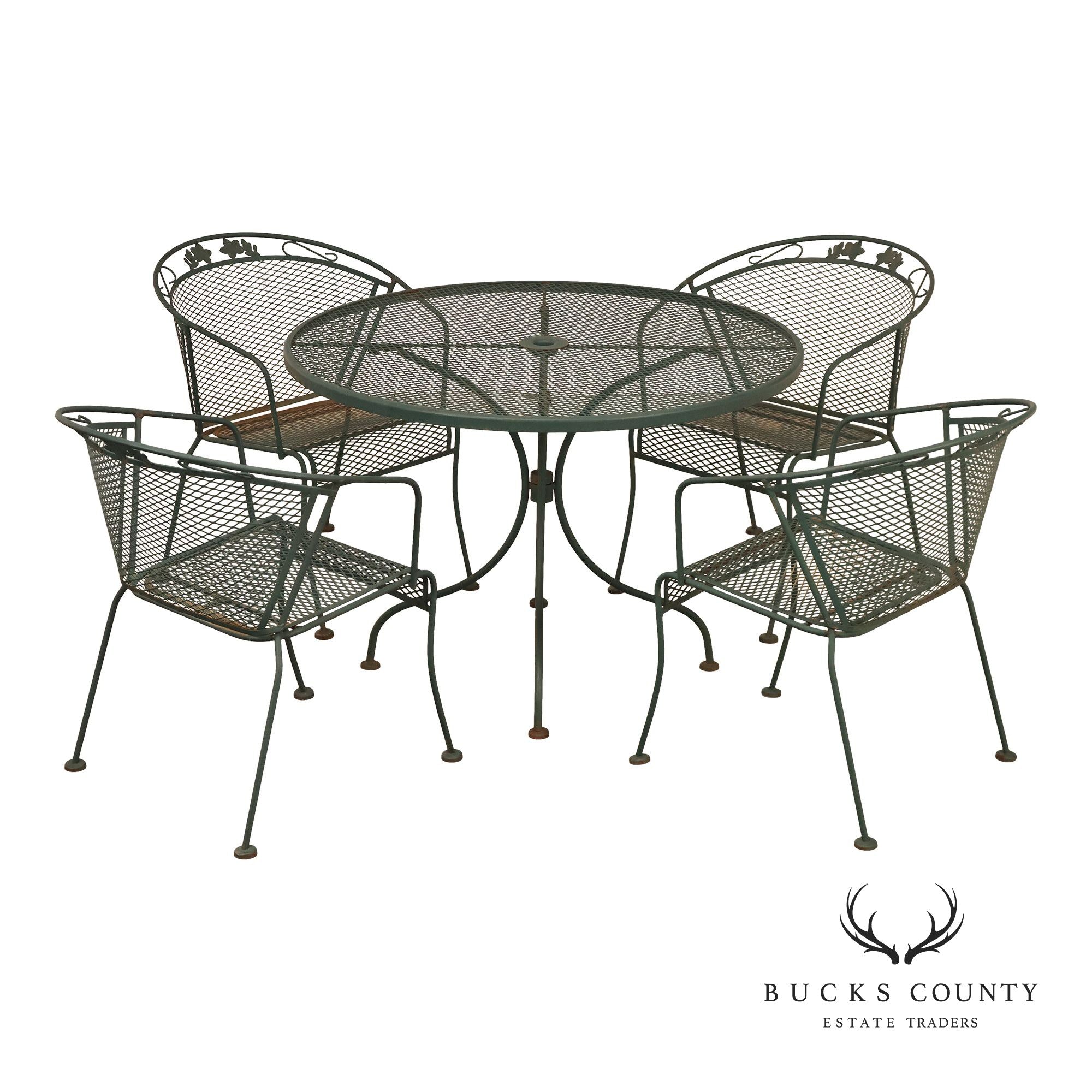 Wrought Iron Vintage Round Patio Table And Four Chairs Set