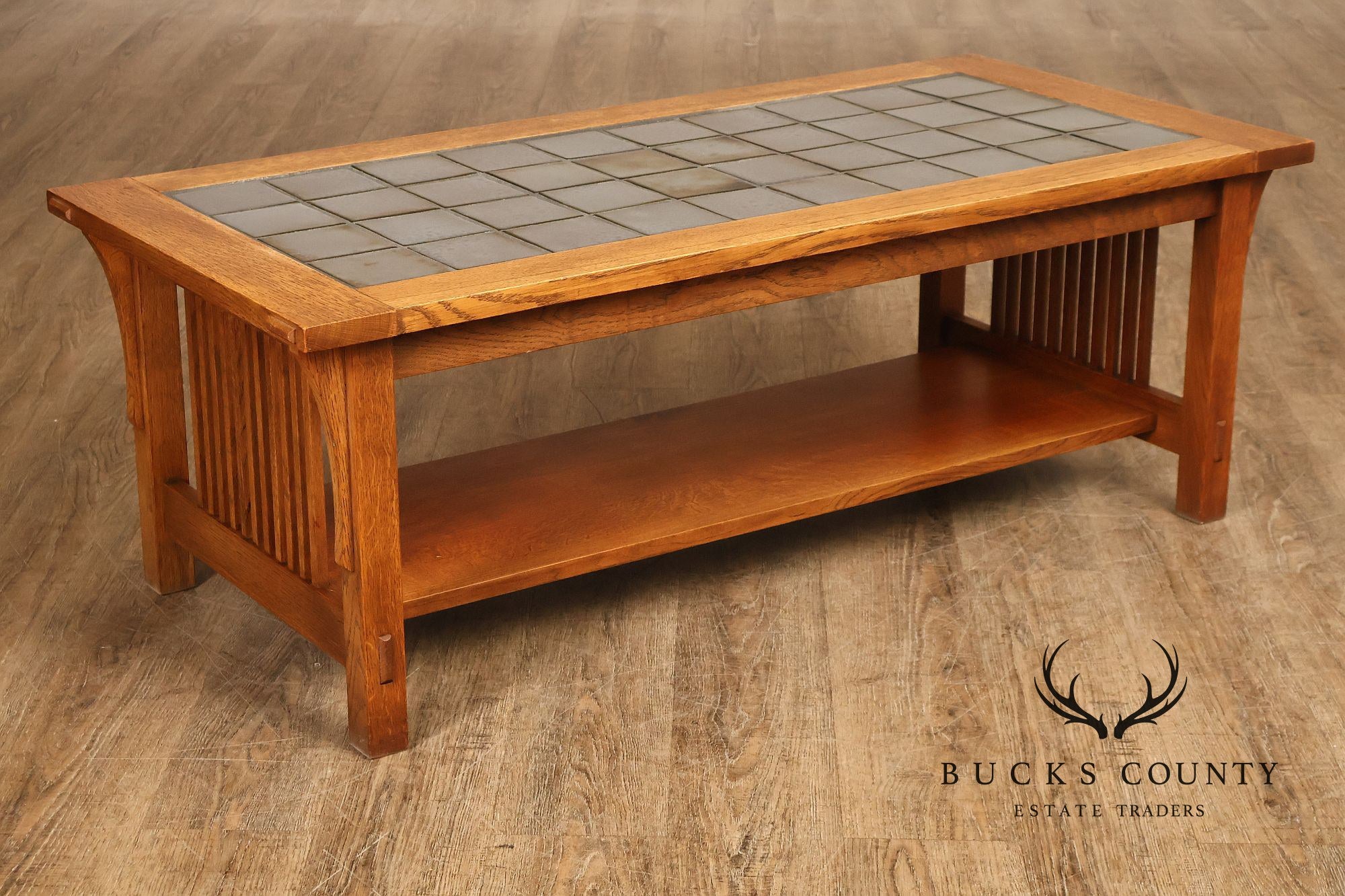 Stickley Mission Collection Oak Tile Top Coffee Table