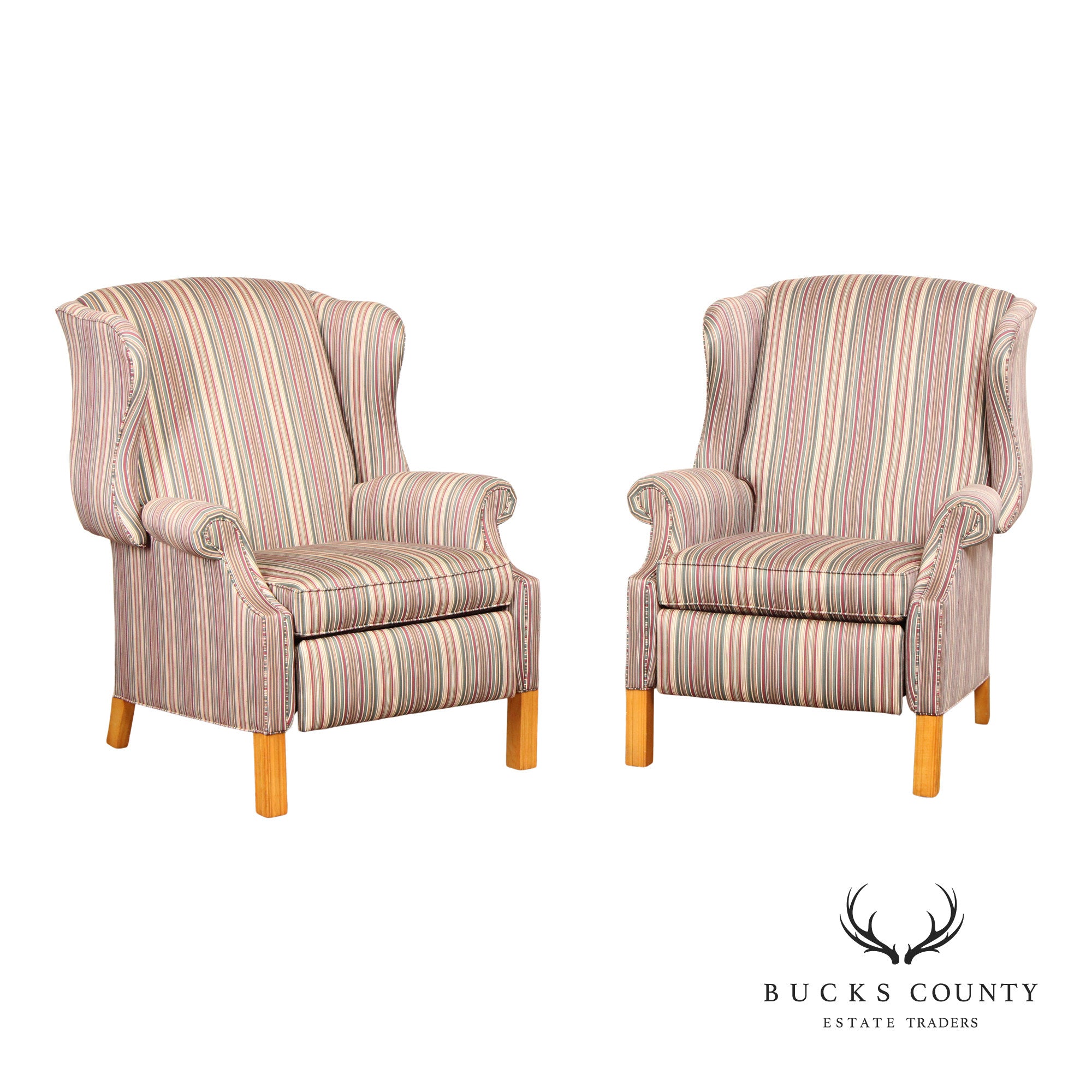 Pennsylvania House Chippendale Style Pair of Recliner Wing Chairs