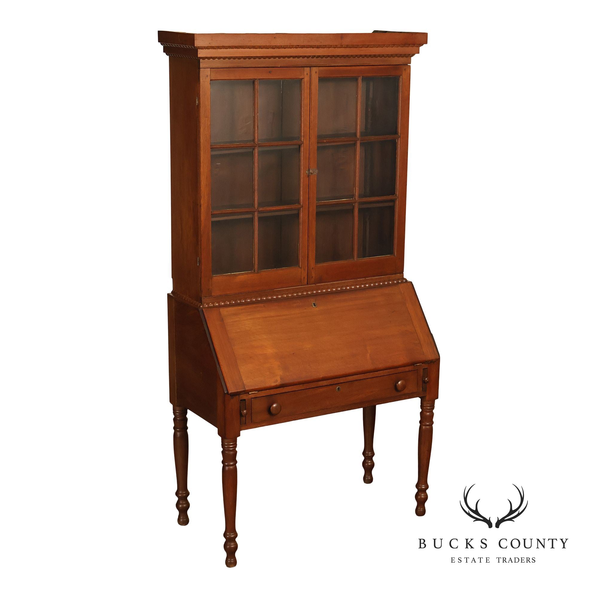 Antique American Sheraton Walnut Secretary Bookcase