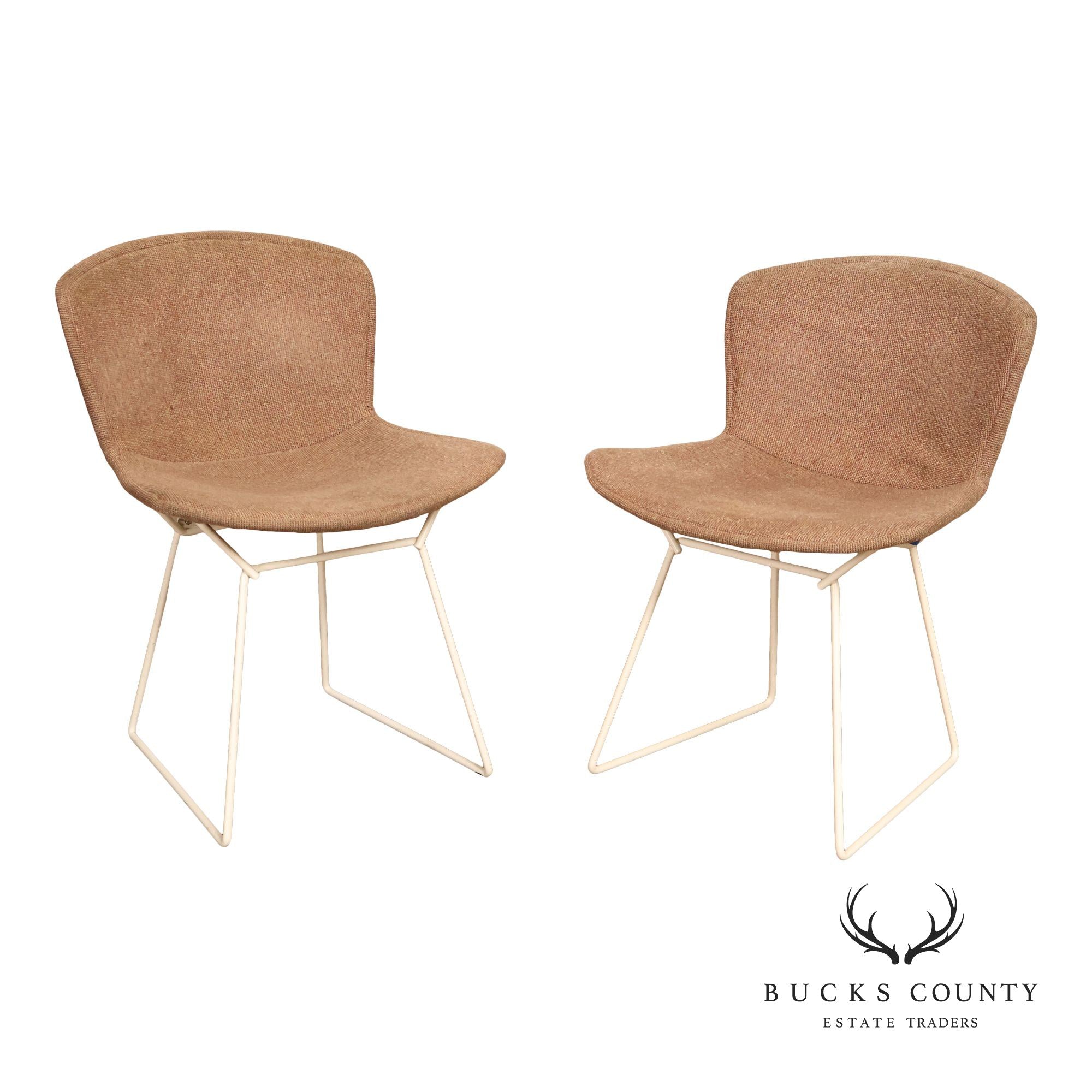 Harry Bertoia For Knoll Pair Of Wire Dining Side Chairs With Full Cushions