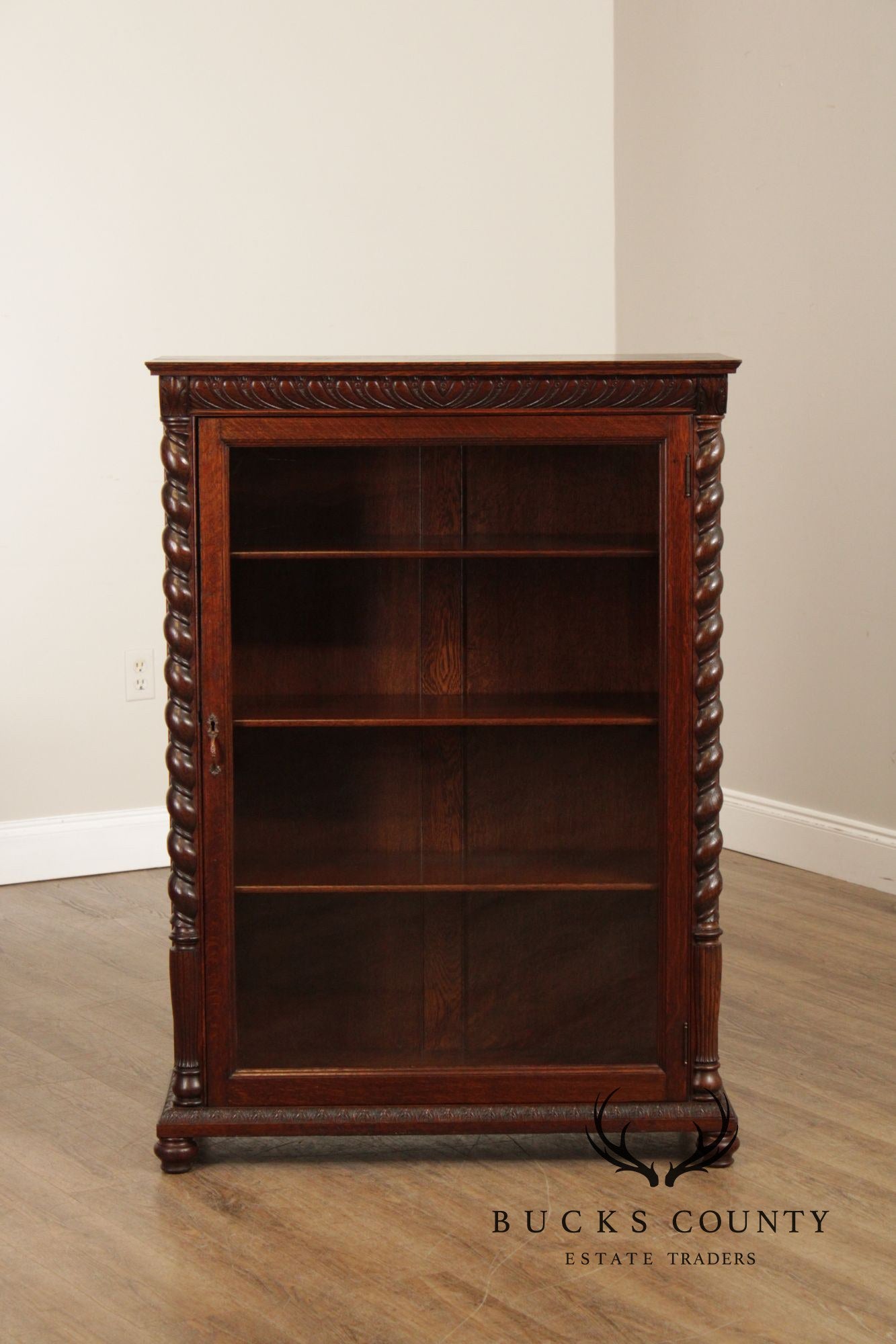 Antique Victorian Oak Barley Twist Bookcase