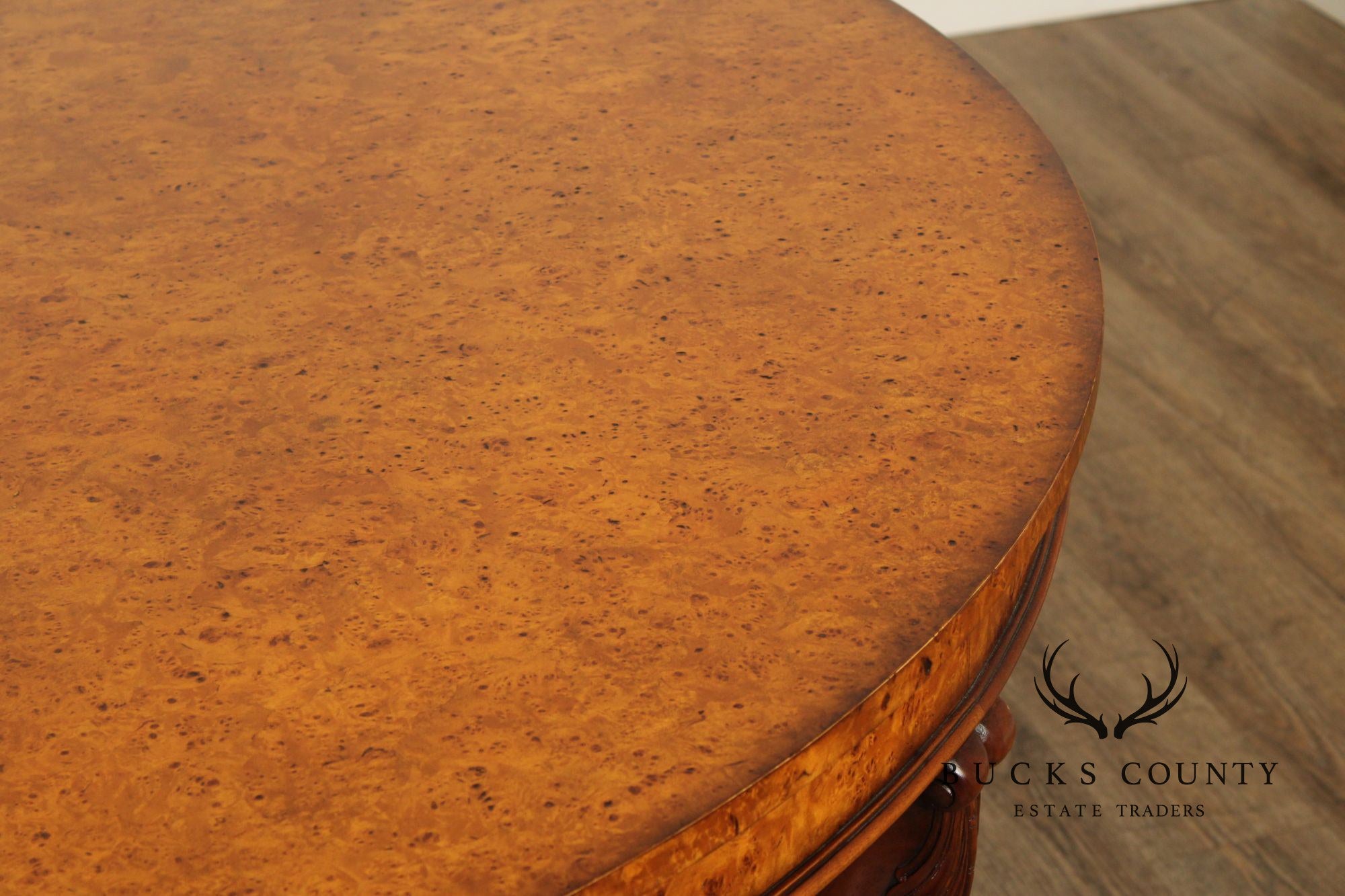 Theodore Alexander Empire Style Burl Wood Large Round Center Table