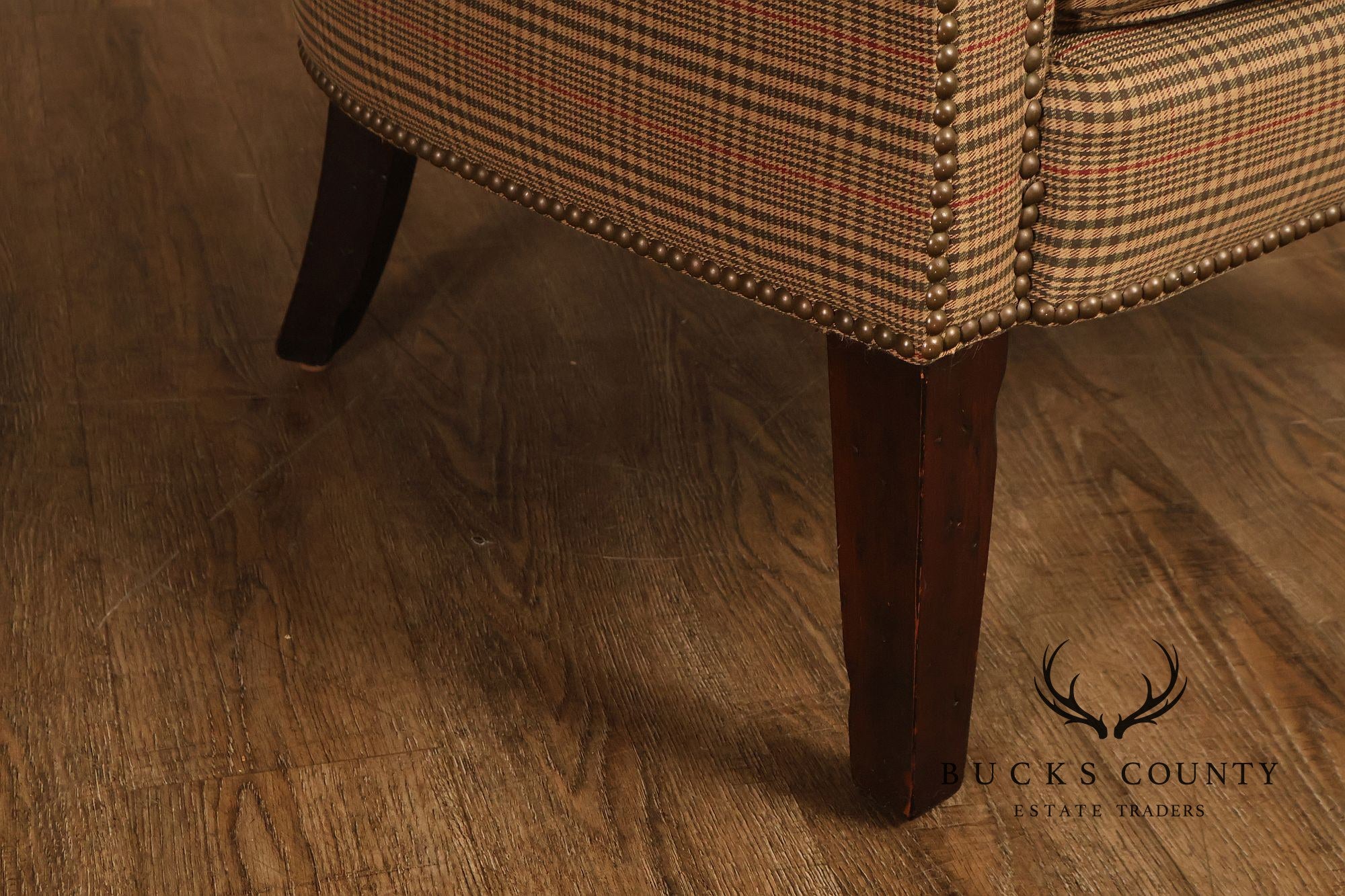 Ralph Lauren Traditional Plaid Upholstered Wingback Lounge Chairs