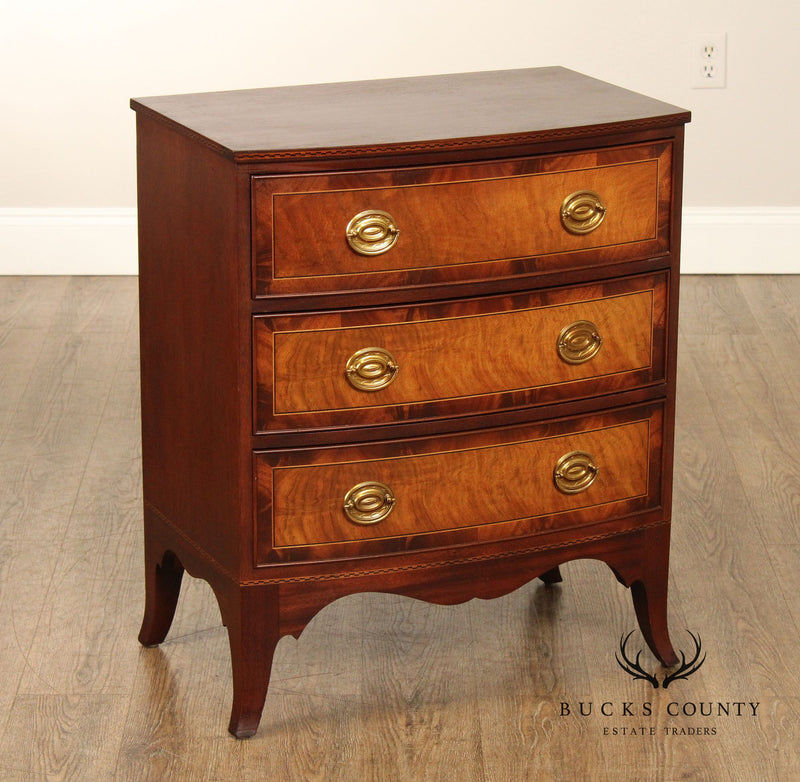 Hepplewhite Style Pair of Mahogany Bow Front Chest Nightstands