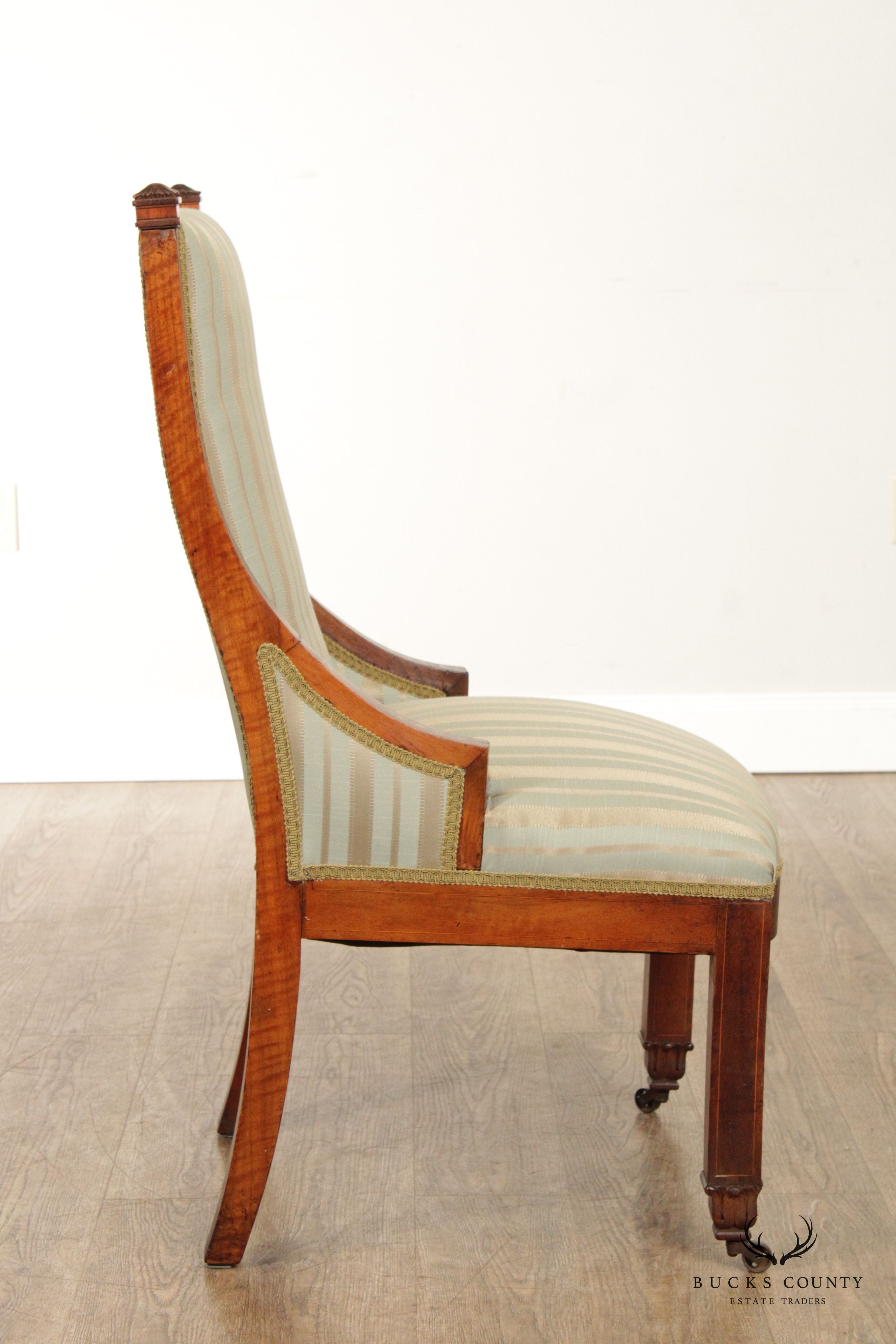 Antique Arts & Crafts Mother of Pearl Inlay Parlor Chair