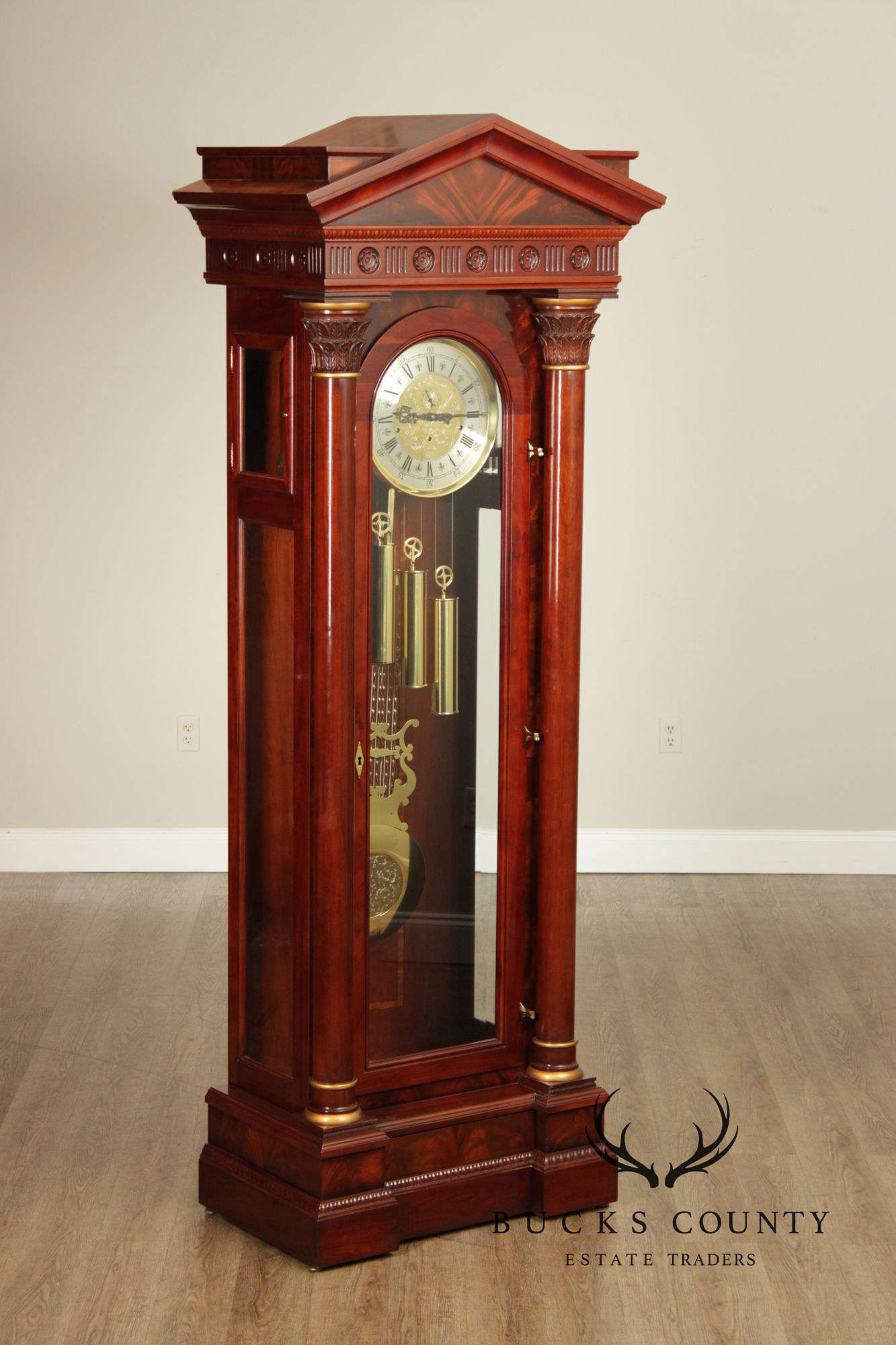 Sligh Mahogany Millennium Limited Edition Grandfather Clock With Corinthian Columns