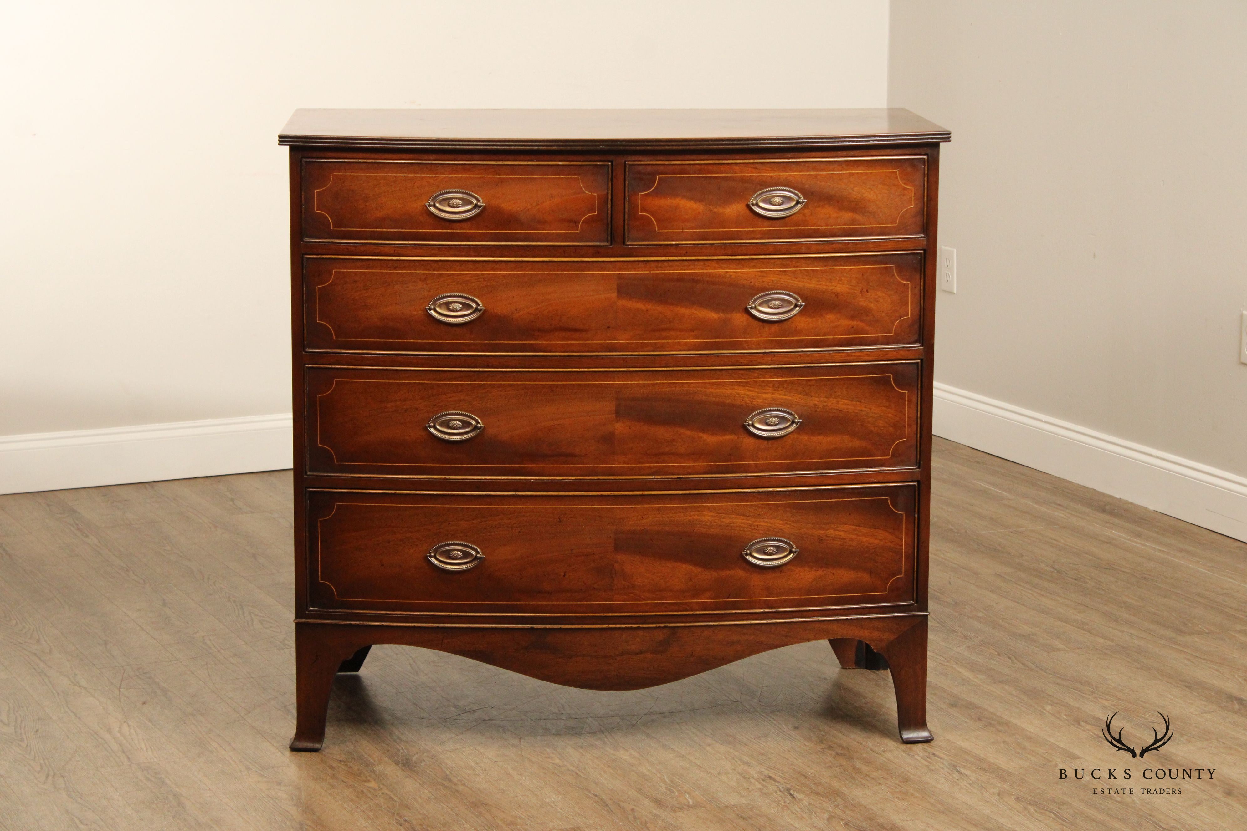 Hepplewhite Style Custom English Mahogany Bow Front Chest