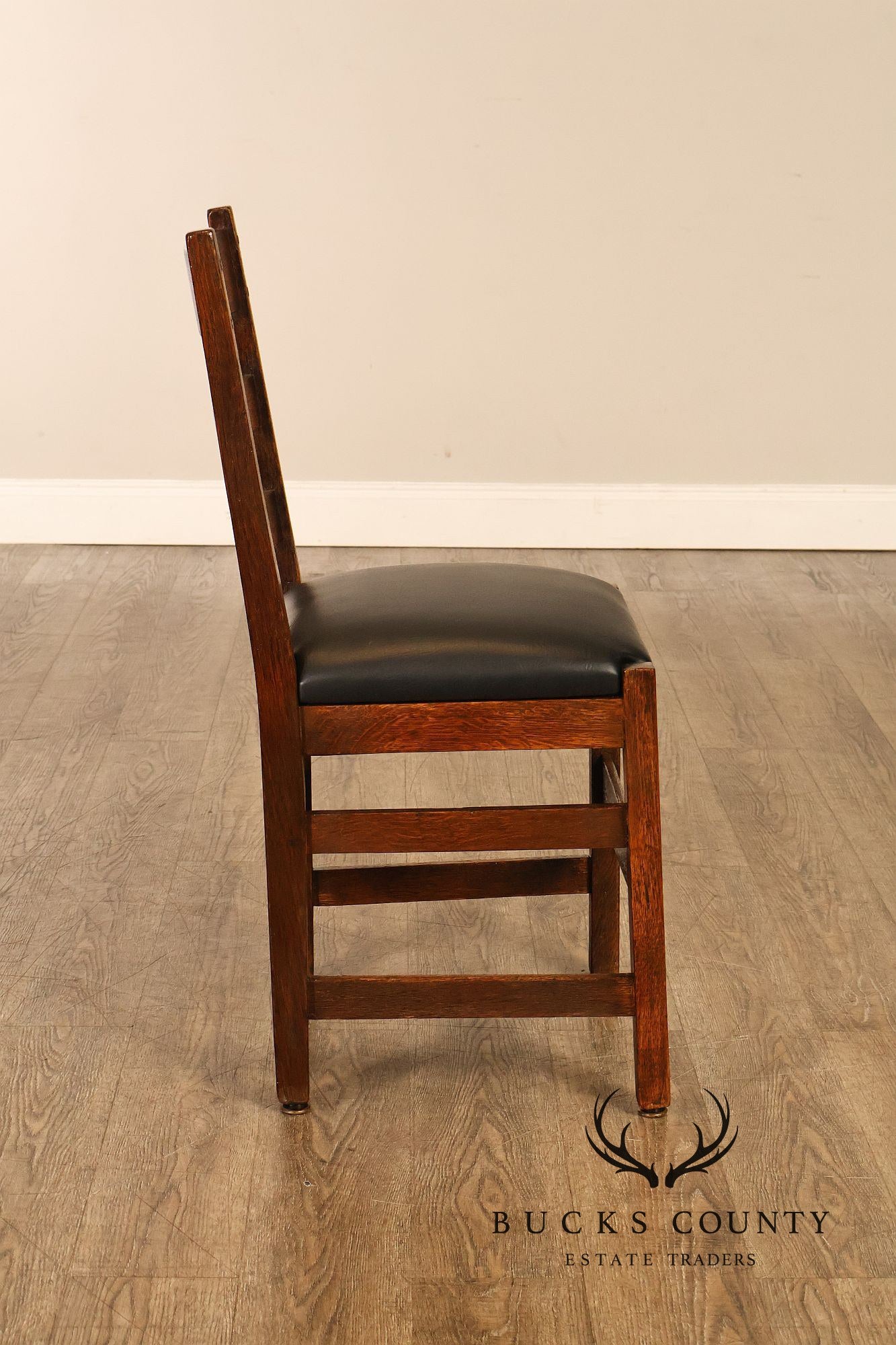 Antique L. & J.G. Stickley Mission Oak Set Of Four Ladder Back Dining Chairs