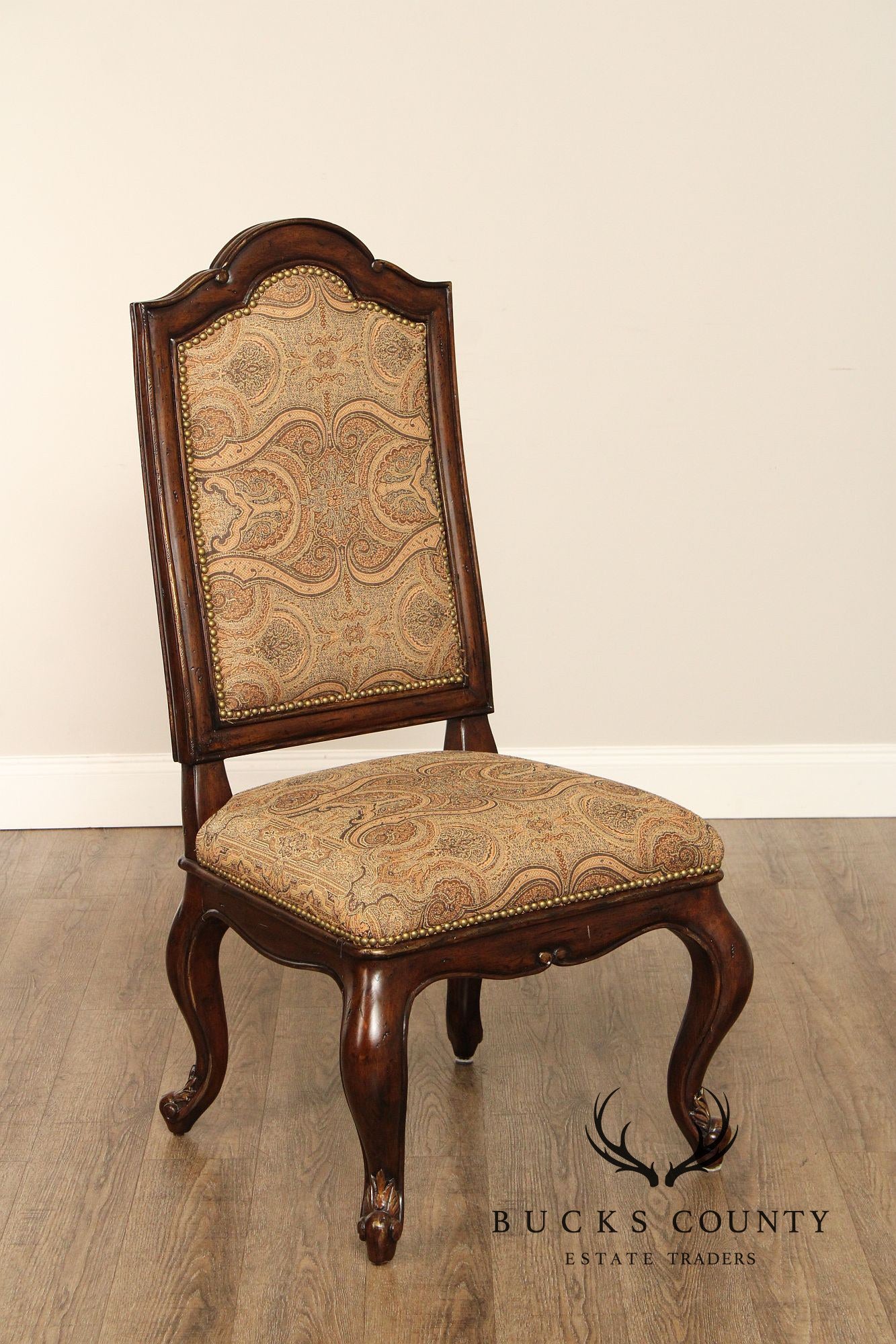 French Louis XV Style Set of Eight Carved Frame Upholstered Dining Chairs