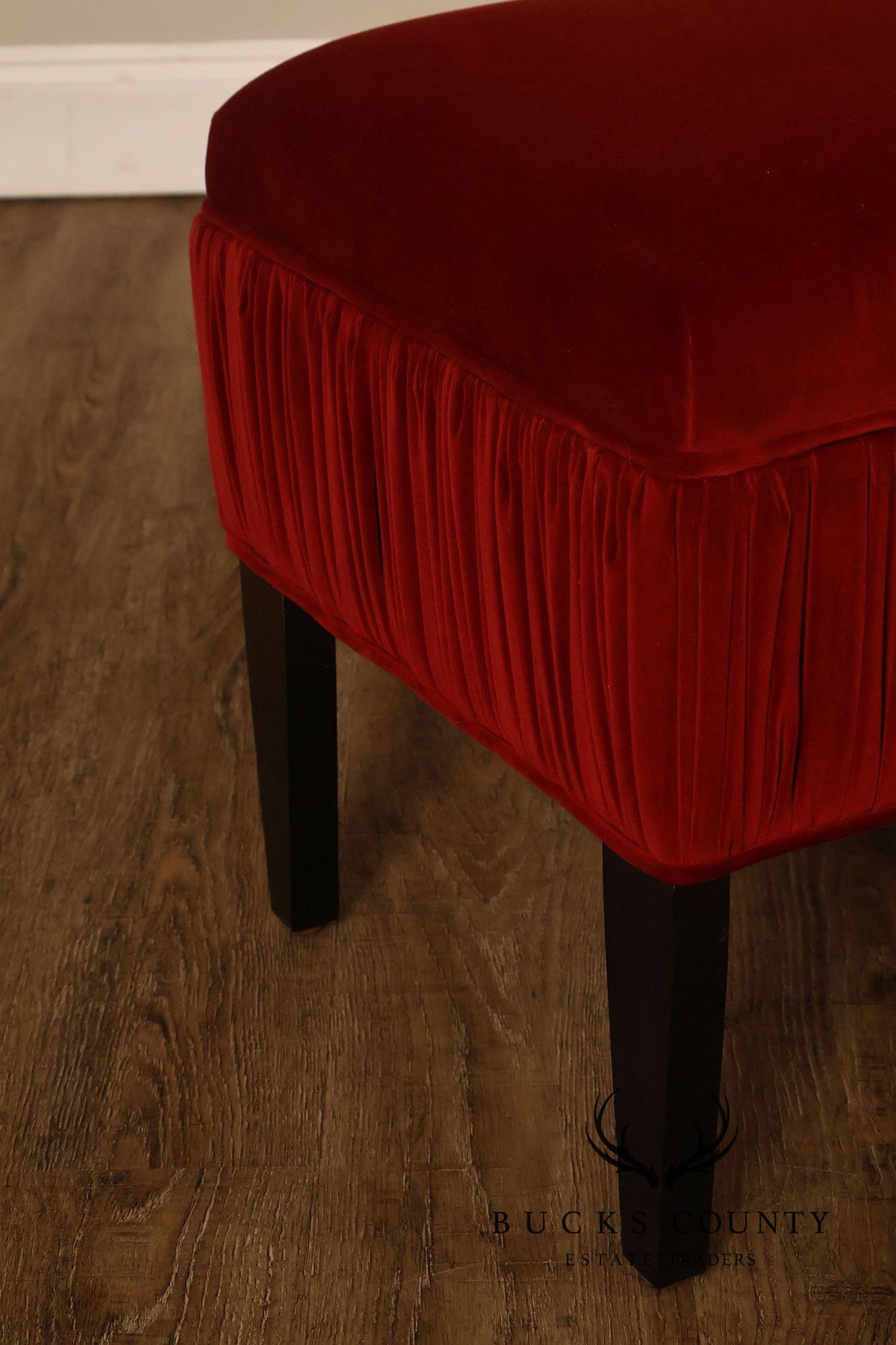 Contemporary Red Velvet Upholstered Ottoman