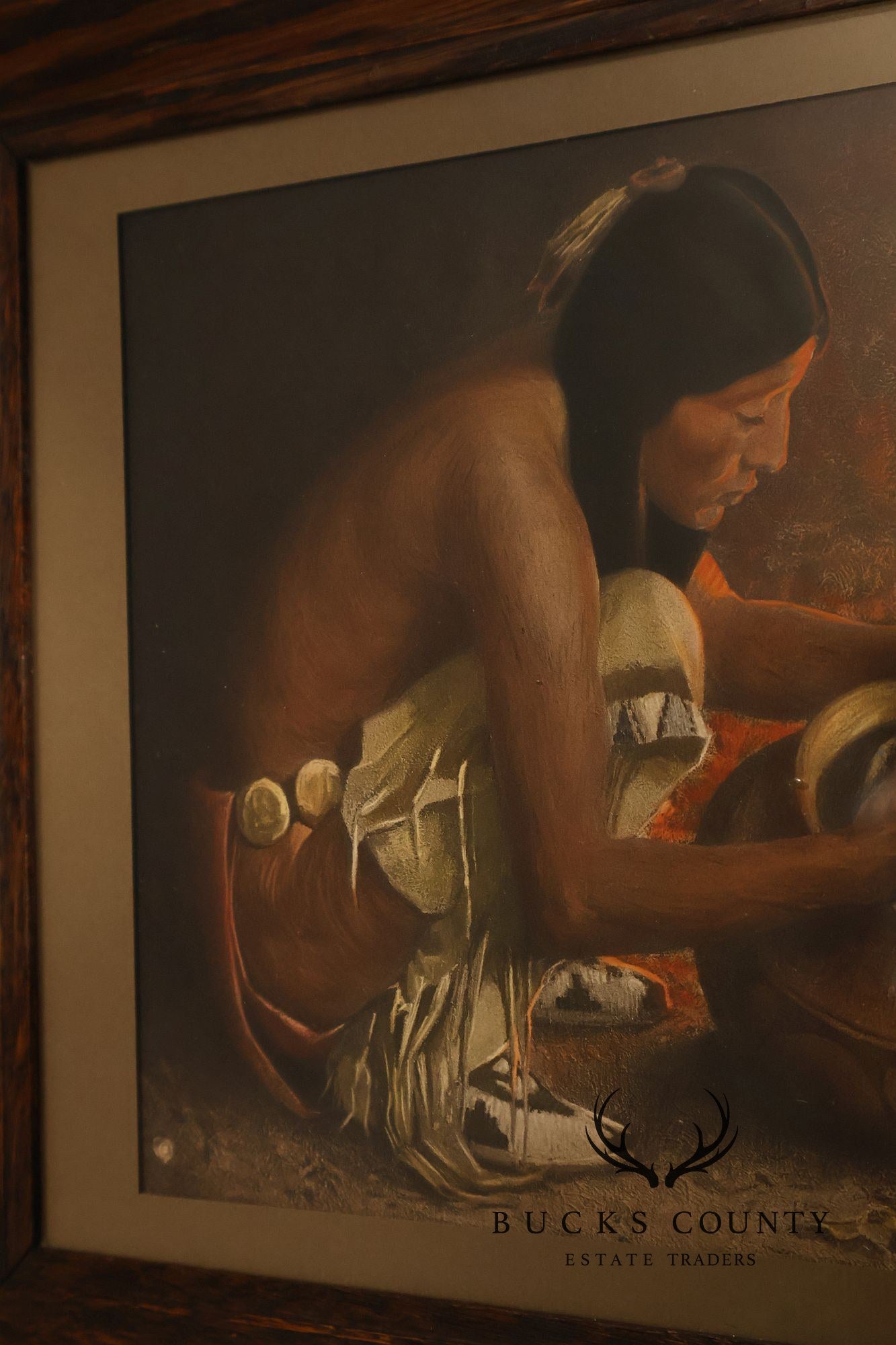Wood Framed Lithograph Artwork "Treasure Jar" by E. Irving Couse