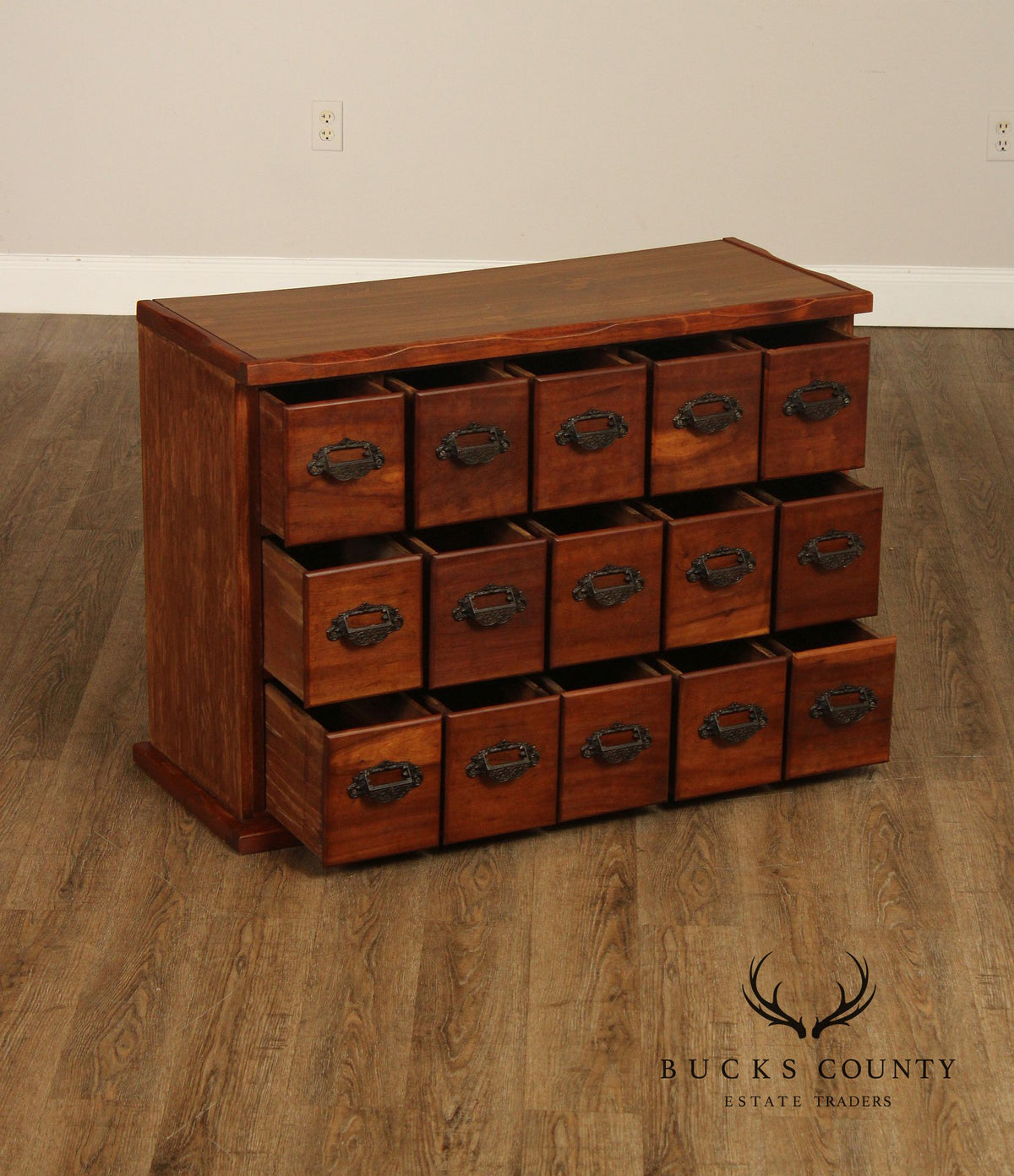 Vintage Apothecary Style Fifteen-Drawer Wood Storage Cabinet