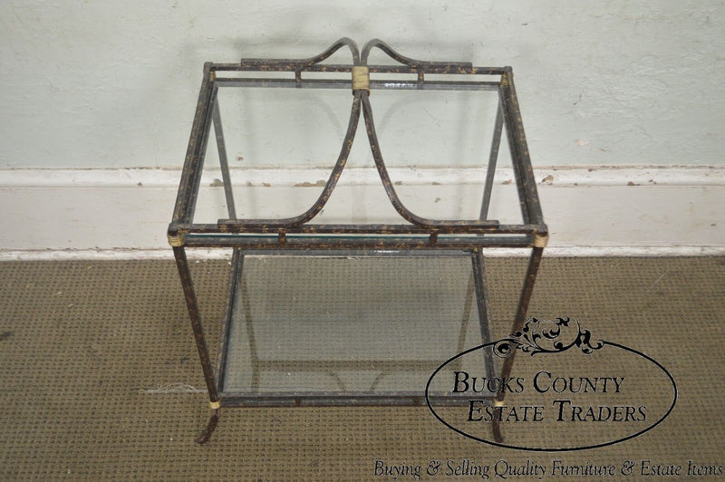 Quality Wrought Iron Glass & Brass 2 Tier Side Table Stand