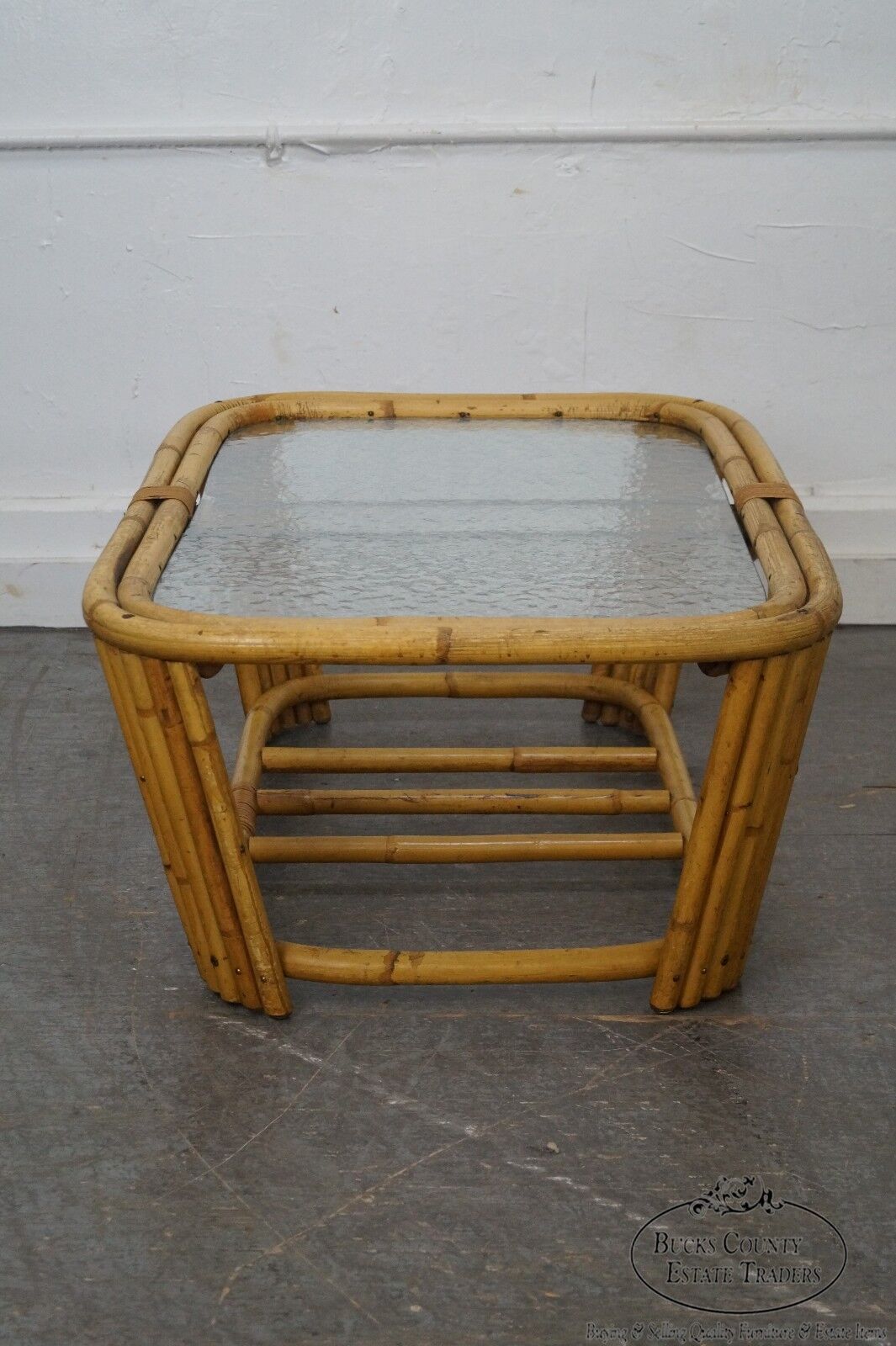 Mid Century Rattan Glass Top Coffee Table