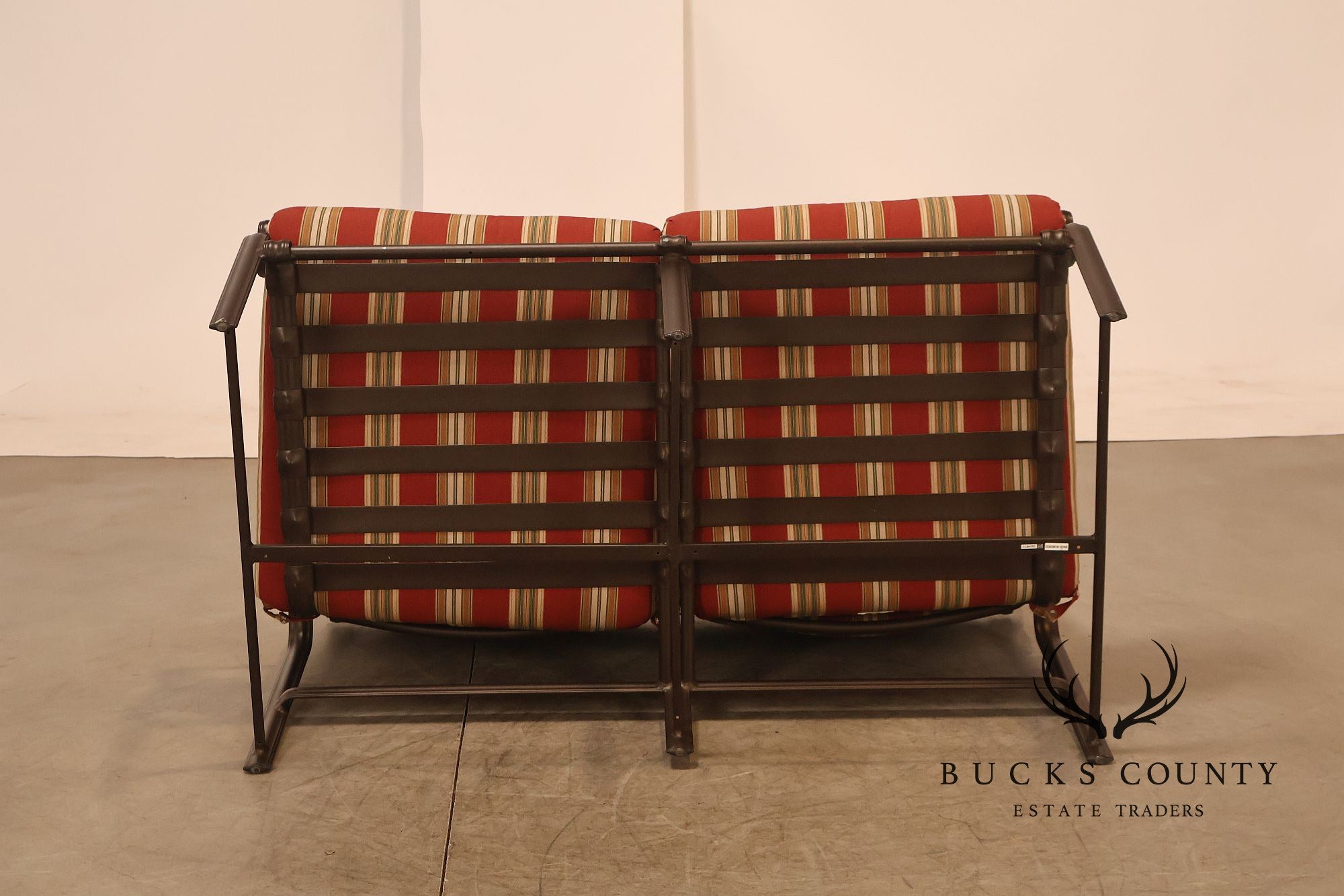 Brown Jordan Outdoor Metal Frame Loveseat With Striped Cushions