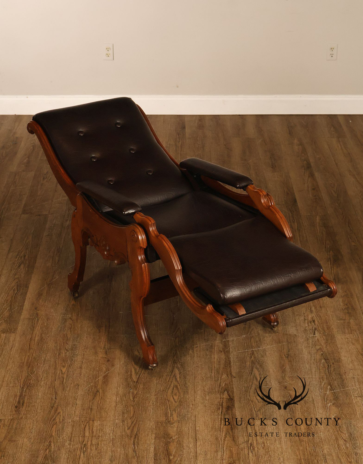 Antique Victorian Carved Walnut Reclining Armchair