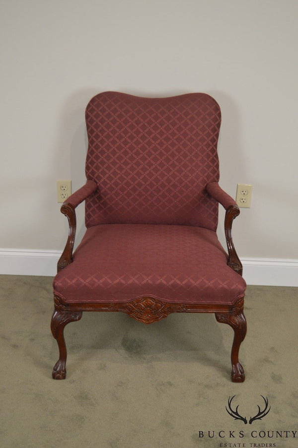 George III Chippendale Style Ball & Claw Foot Library Arm Chair by Century