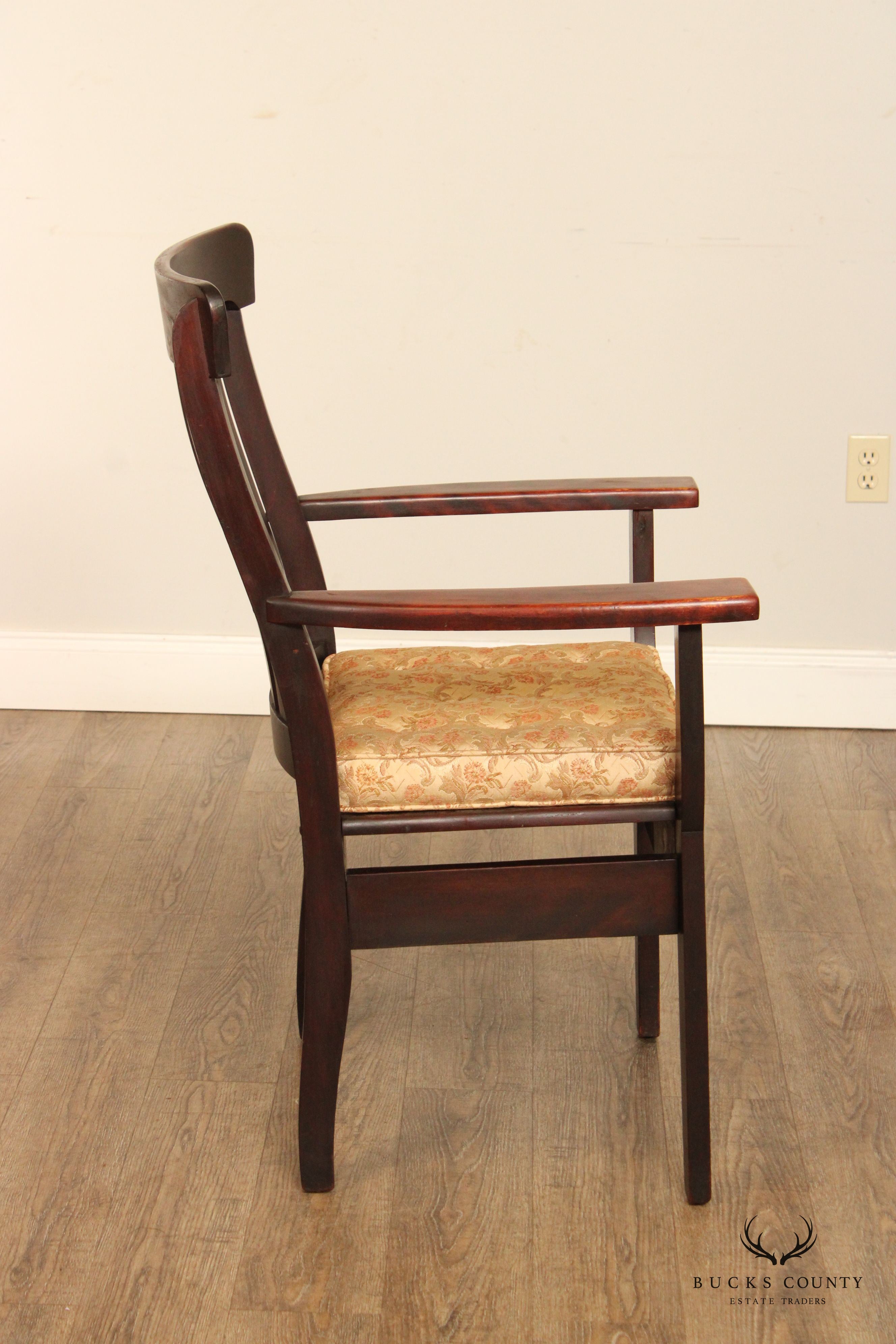 Vintage Arts and Crafts Slat Back Mahogany Armchair