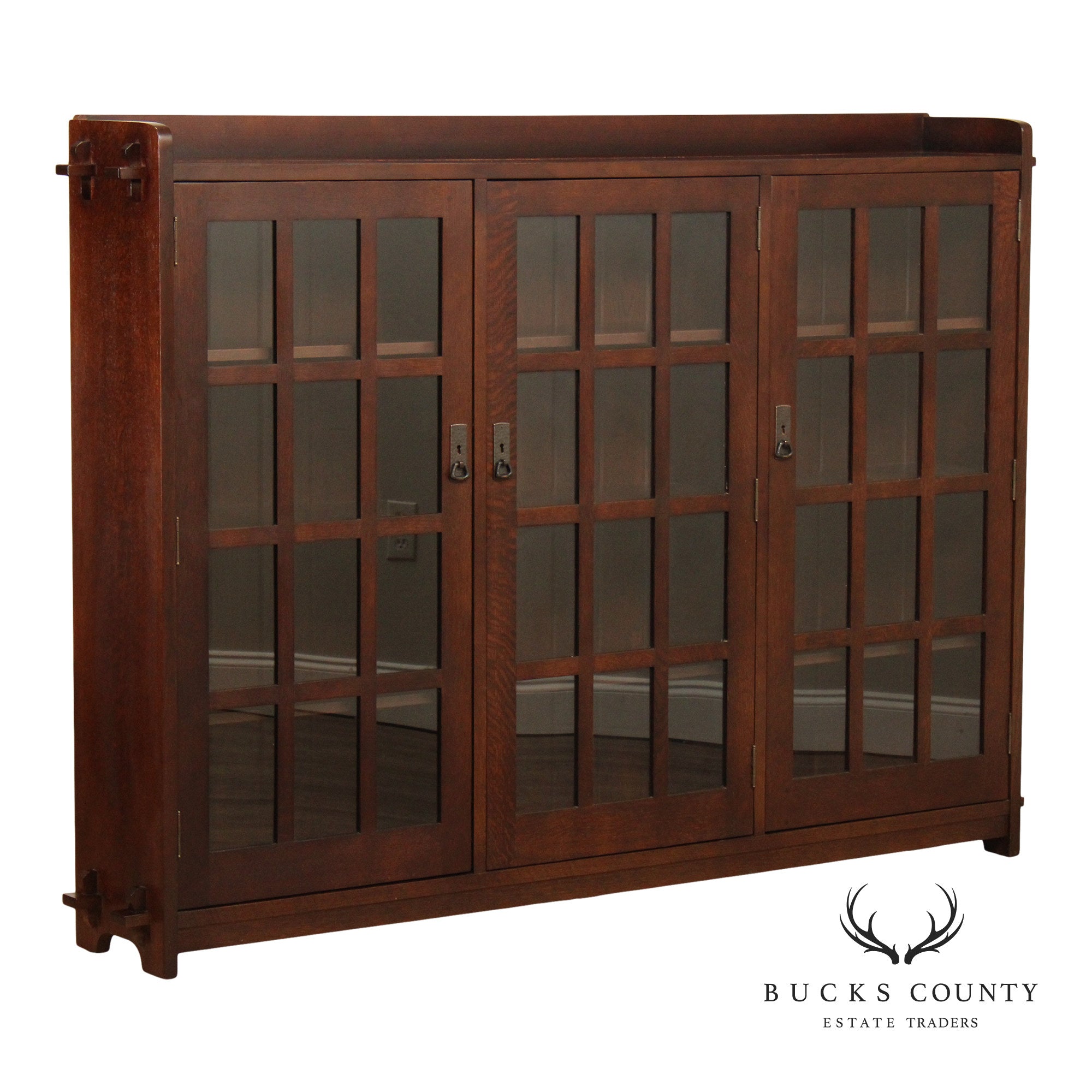 Stickley Mission Collection Oak Triple Bookcase with Glass Doors