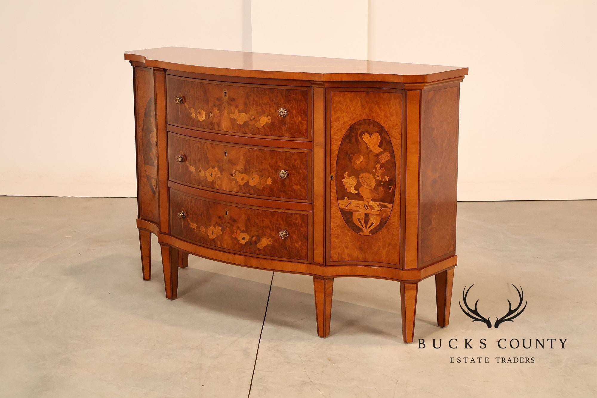 Italian Marquetry Inlaid Burl Wood Credenza Sideboard Server