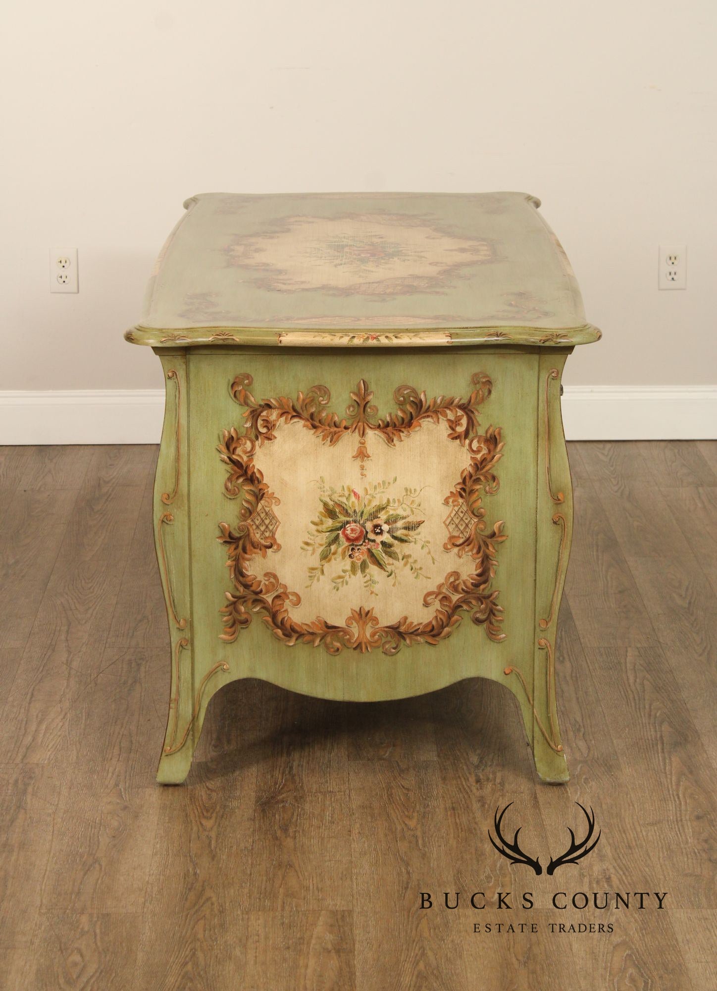 Lane French Louis XV Style Bombe Paint Decorated Executive Desk