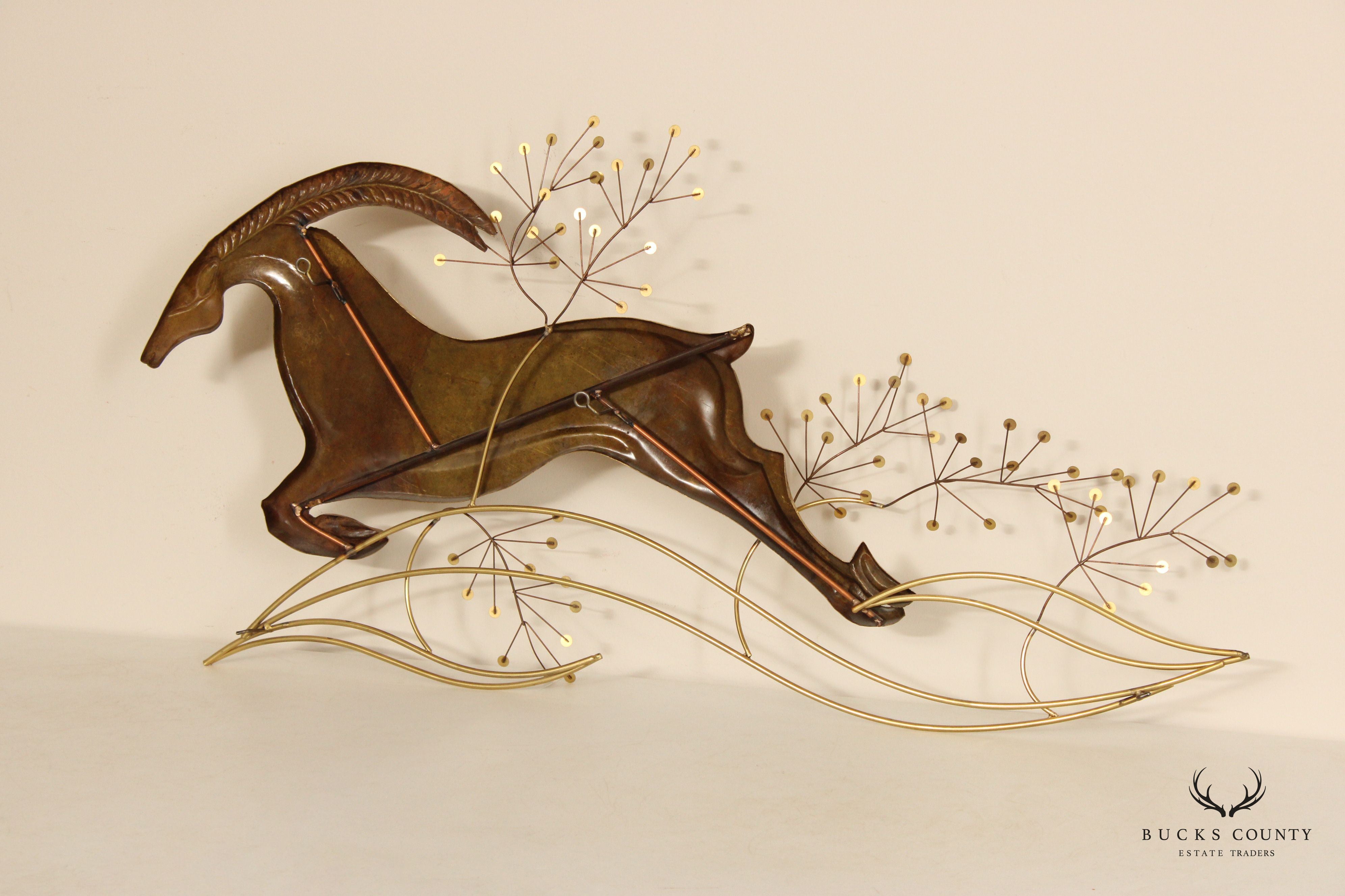 Curtis Jere Brass Gazelle Wall Sculpture