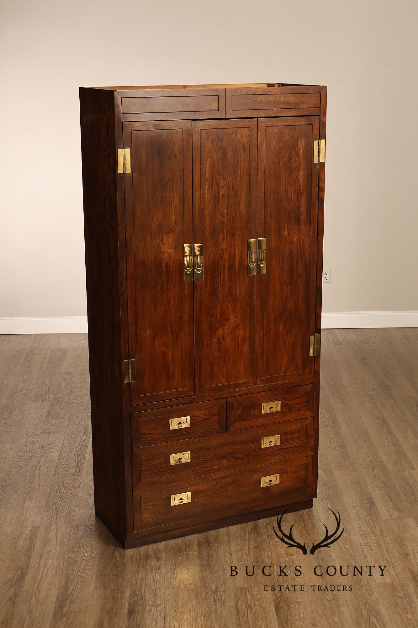 Henredon Scene One Campaign Style Walnut Armoire Chest