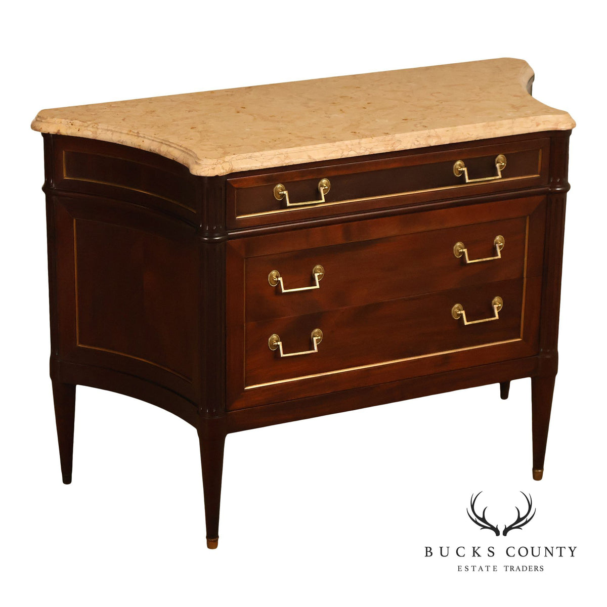 Louis XVI Style Fitted Marble Top Three-Drawer Commode