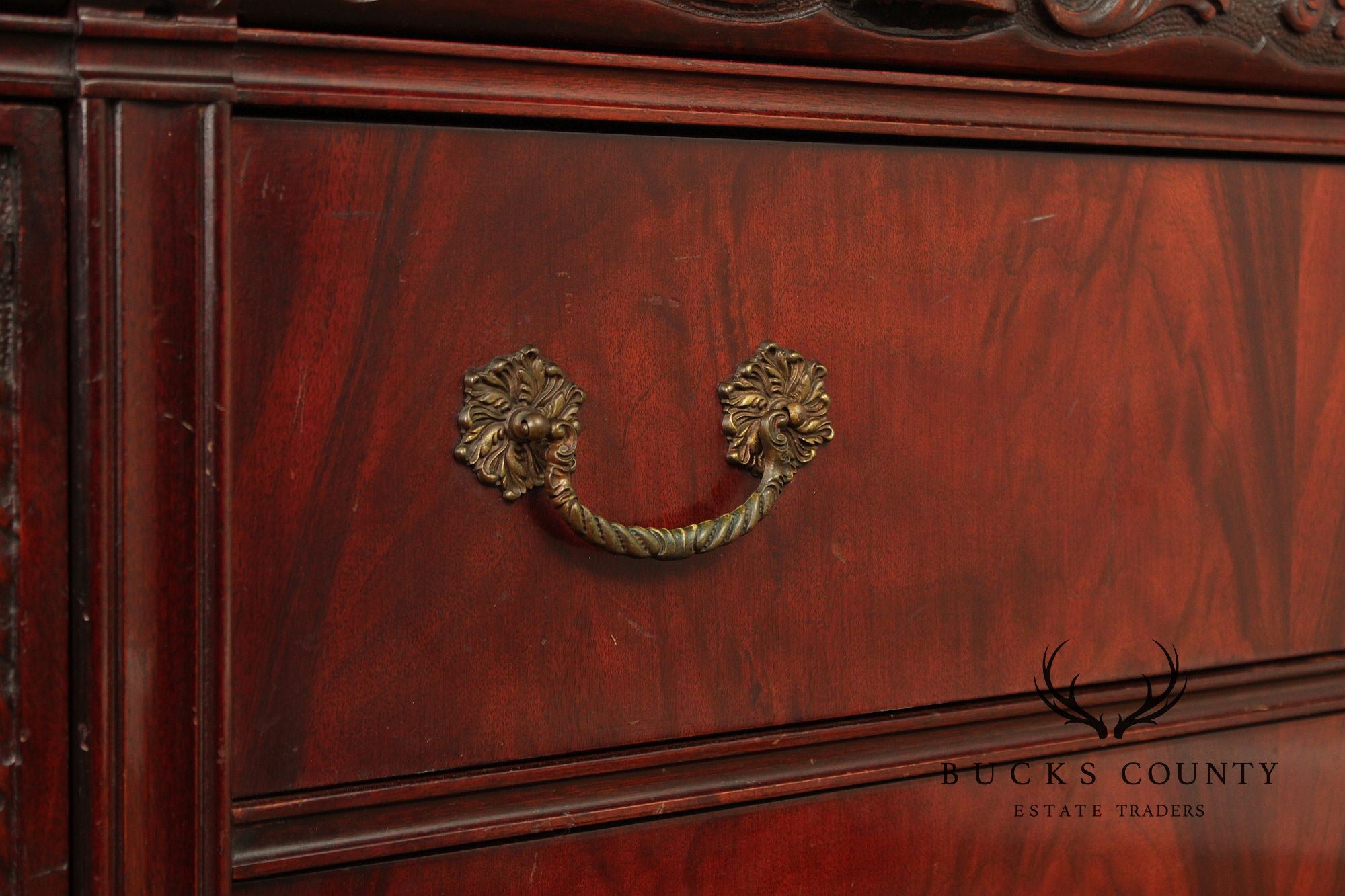 1940's Vintage Georgian Style Carved Mahogany Sideboard Buffet