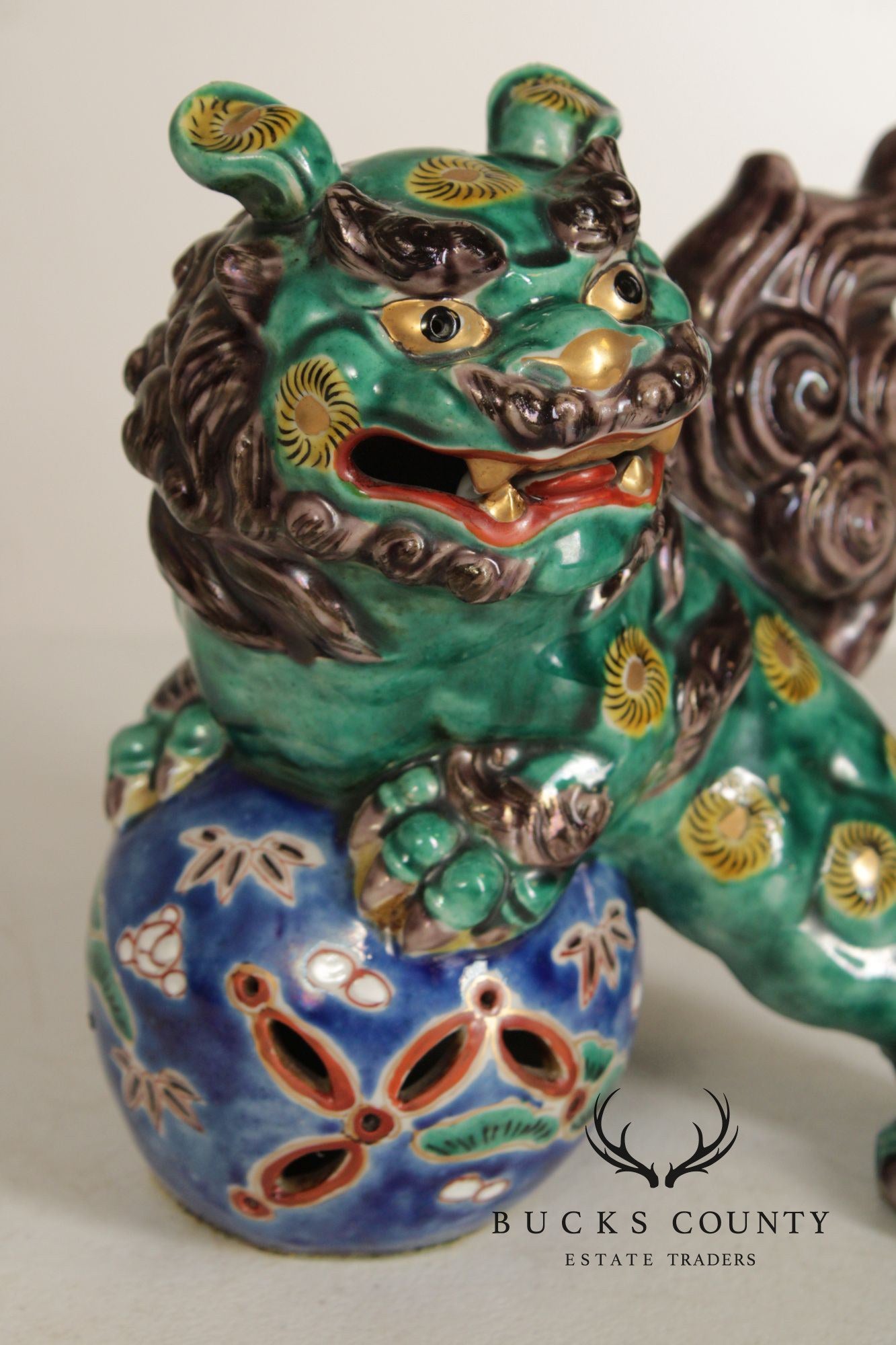 Vintage Chinese Pair of Painted Porcelain Foo Dogs