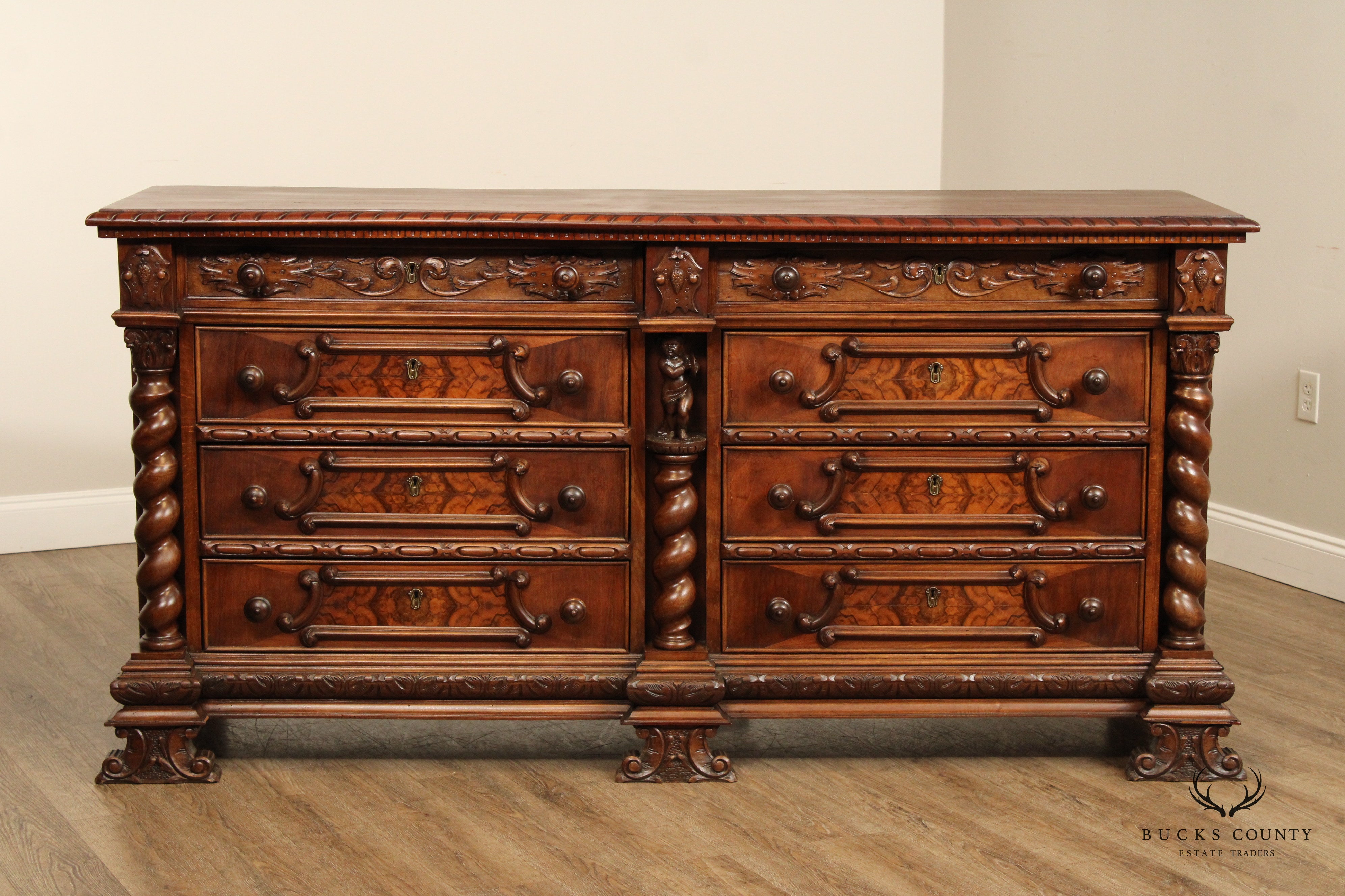 Italian Renaissance Style Carved Walnut Long Chest