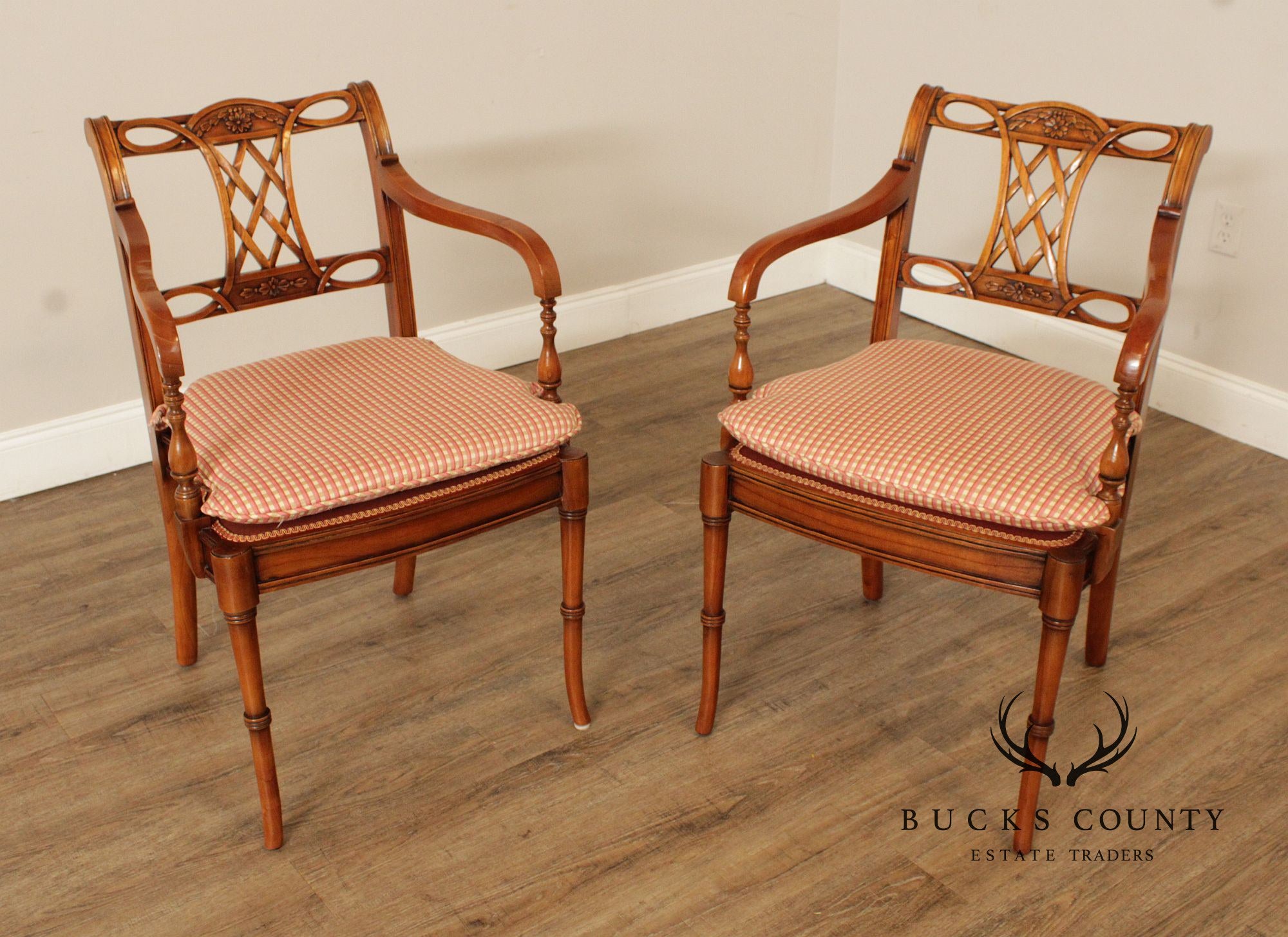 Regency Style Pair of Carved Frame Armchairs